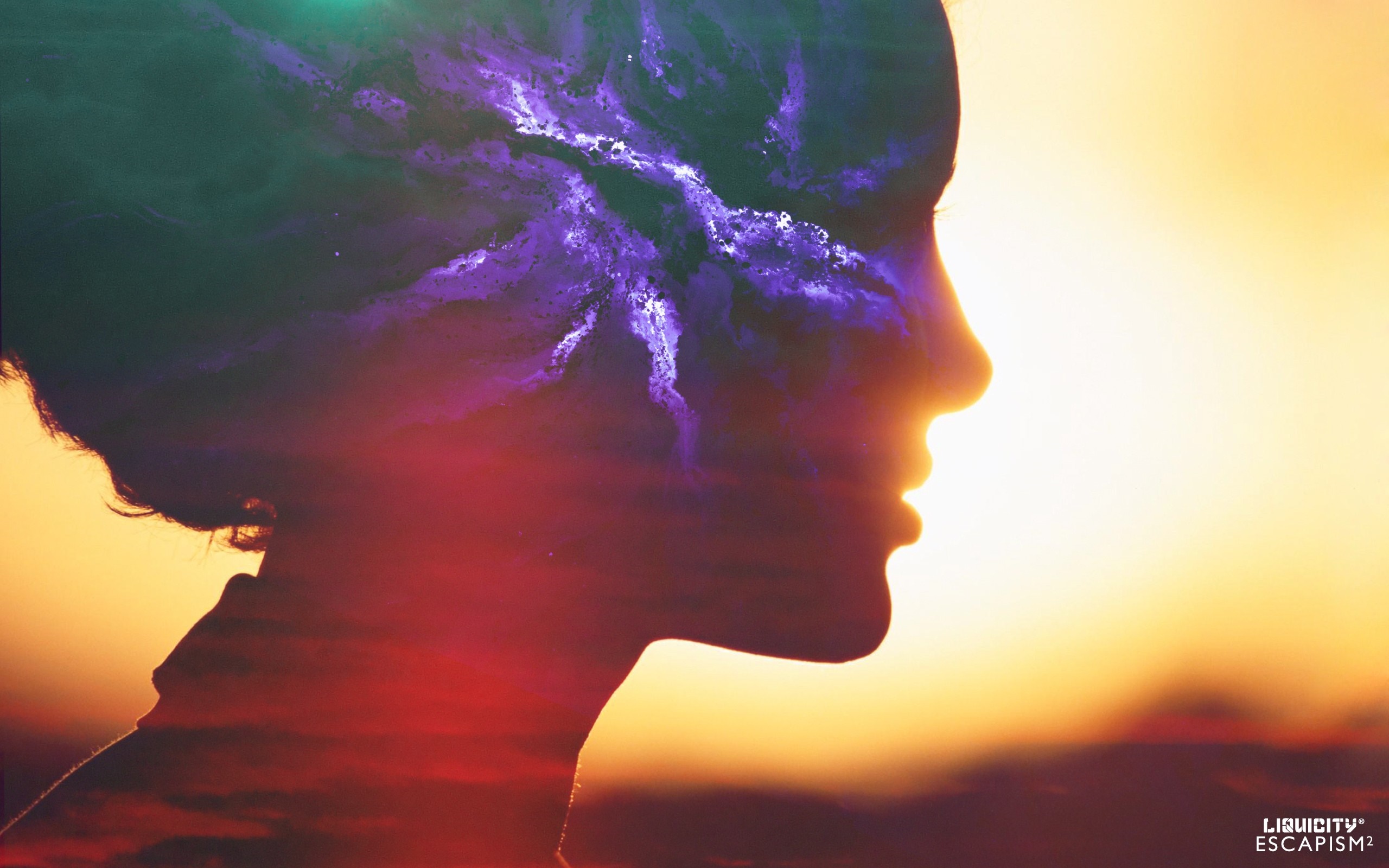 Double exposure of a woman's profile and a nebula HD Wallpaper