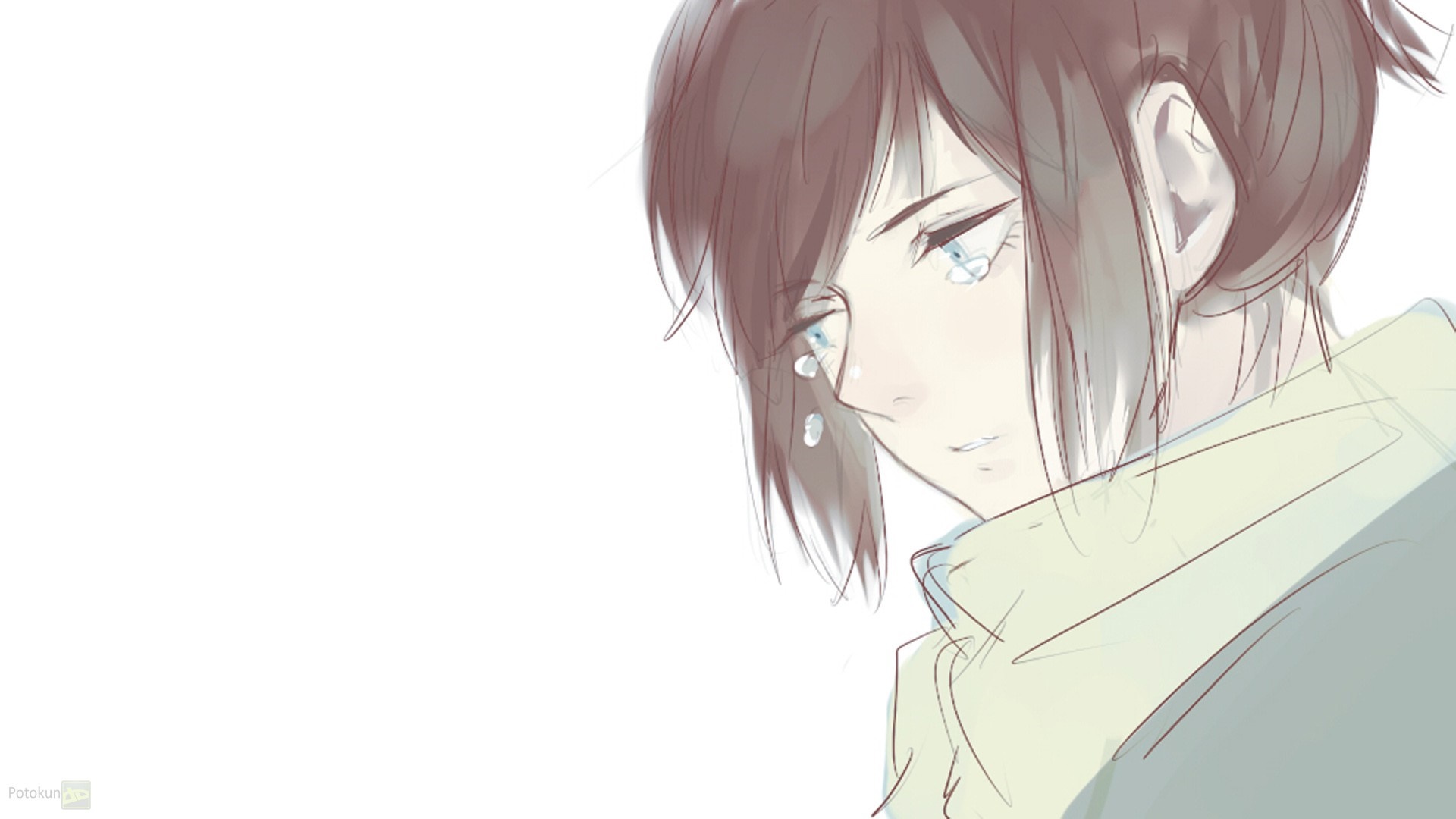 Anime girl crying with brown hair HD Wallpaper