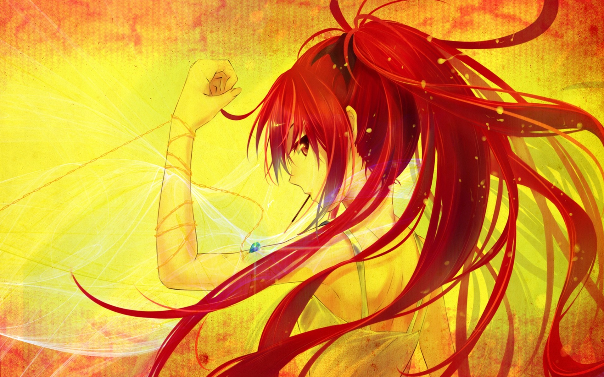 Anime girl with red hair and yellow background HD Wallpaper