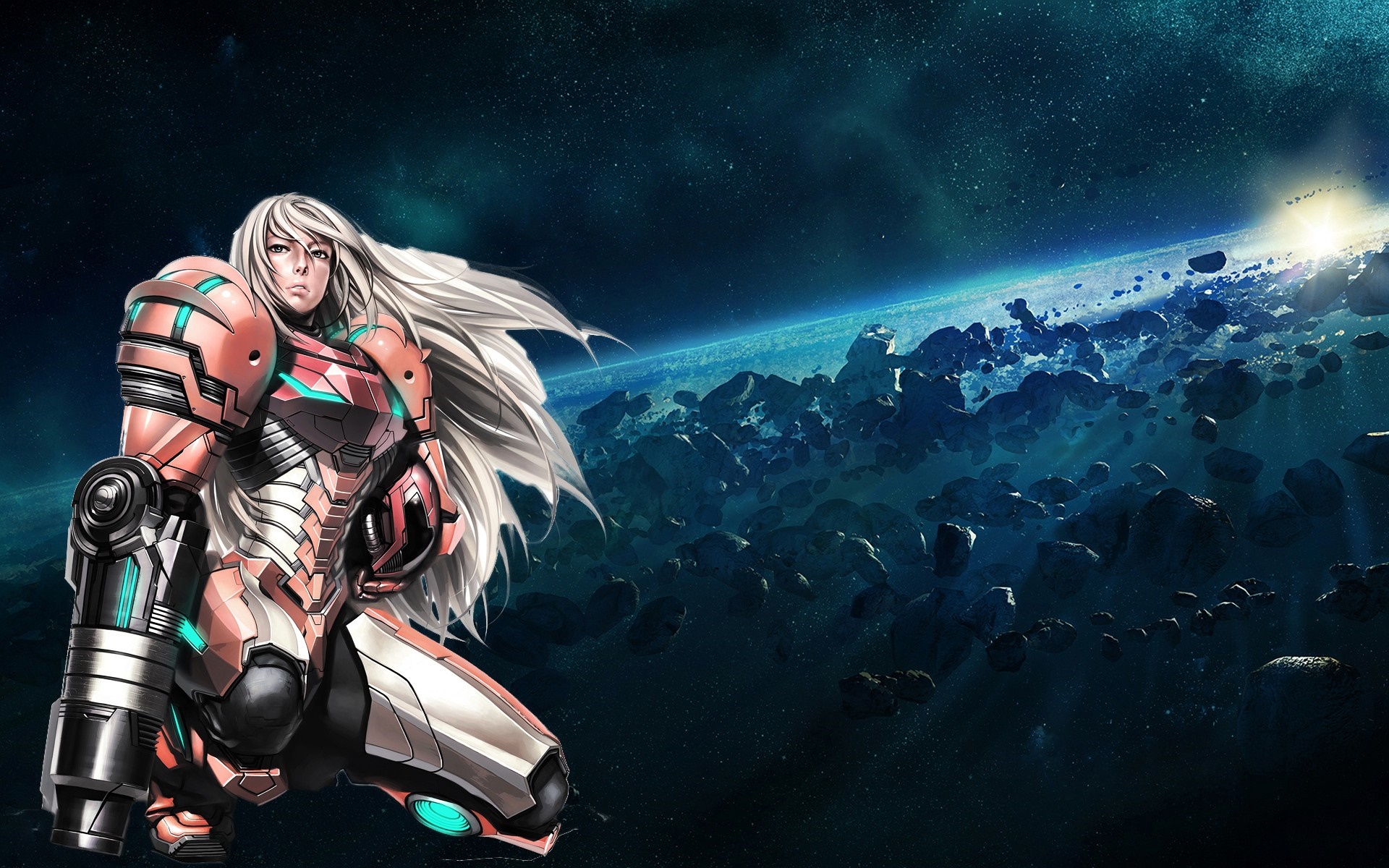 Samus Aran from Metroid in space HD Wallpaper