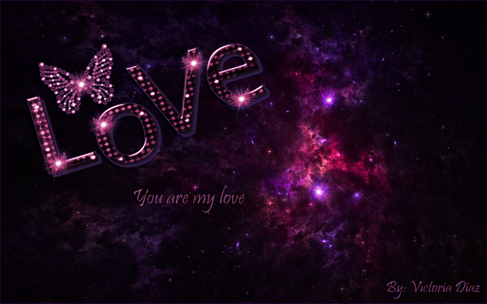 Love text with butterfly and galaxy background HD Wallpaper