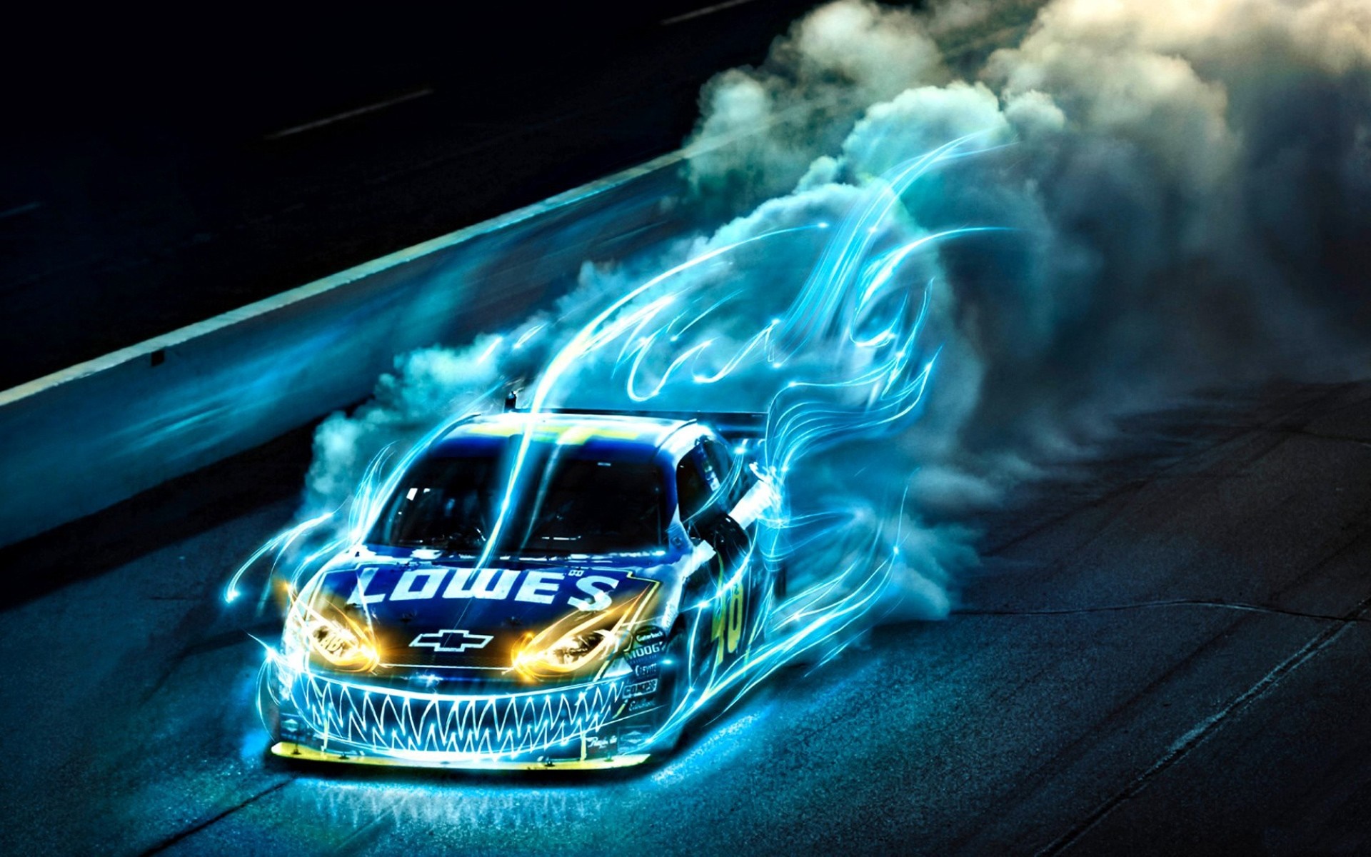Lowe's Nascar race car with blue light trails HD Wallpaper