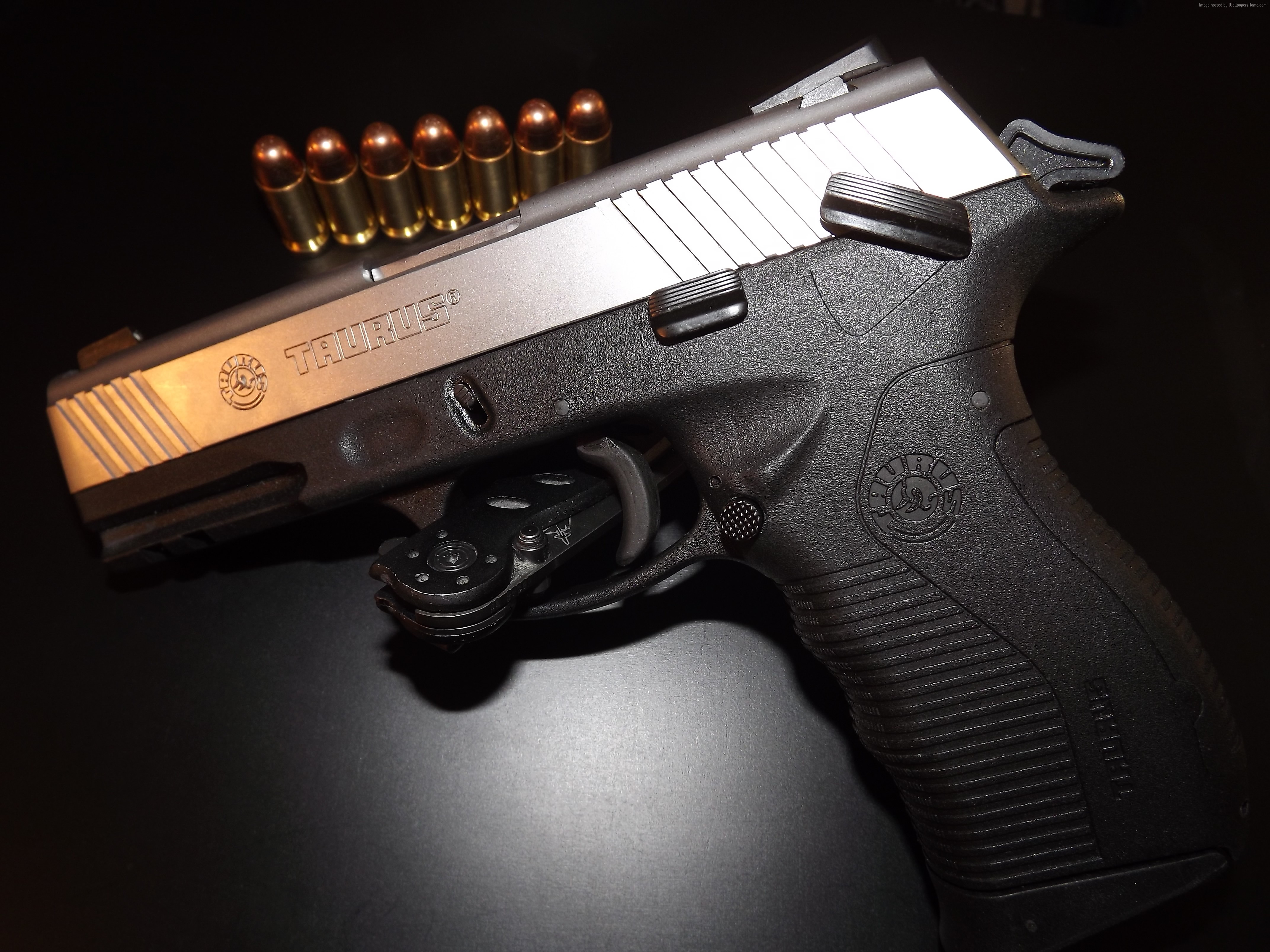 Taurus PT92 pistol with ammunition and knife HD Wallpaper