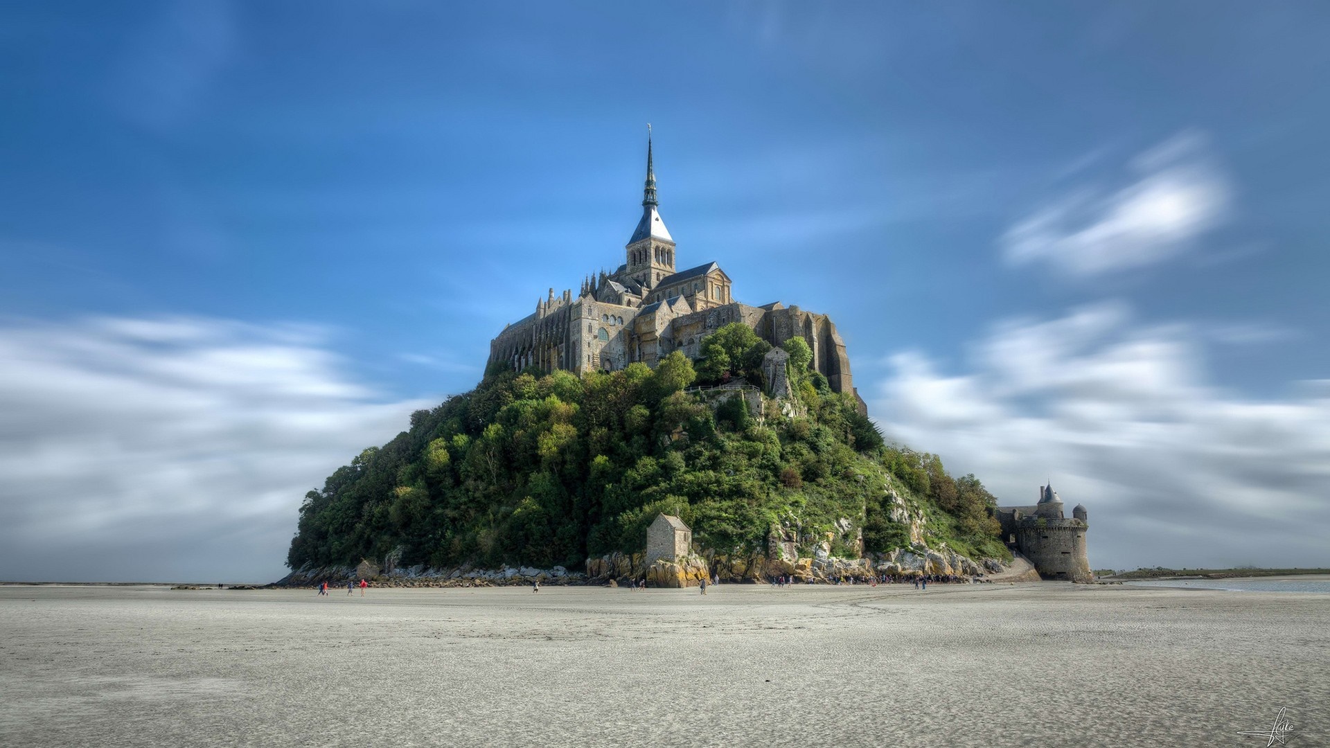 Mont Saint Michel abbey on a tidal island in France HD Wallpaper