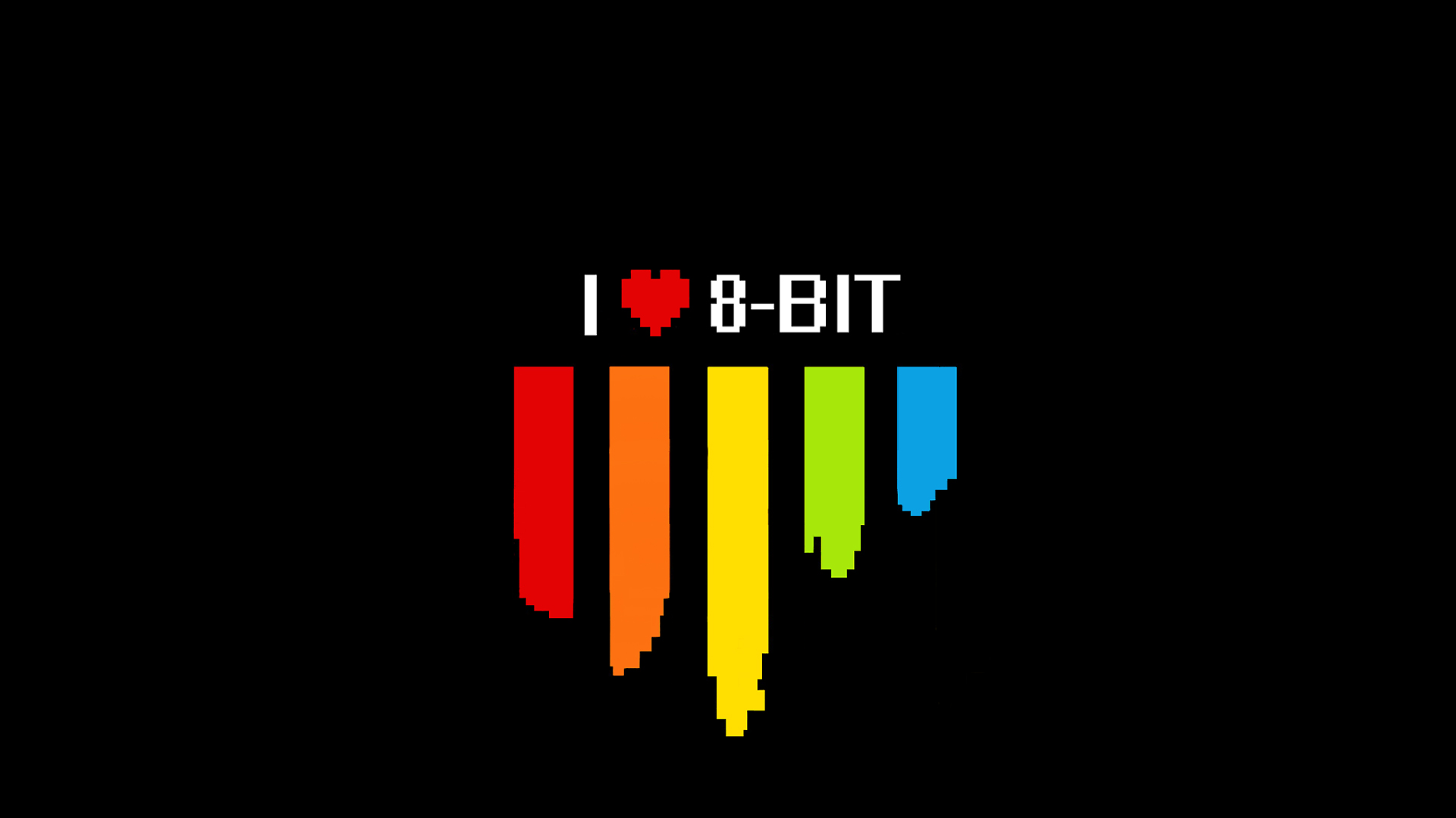 I Love 8-Bit Logo with Colorful Pixelated Stripes HD Wallpaper
