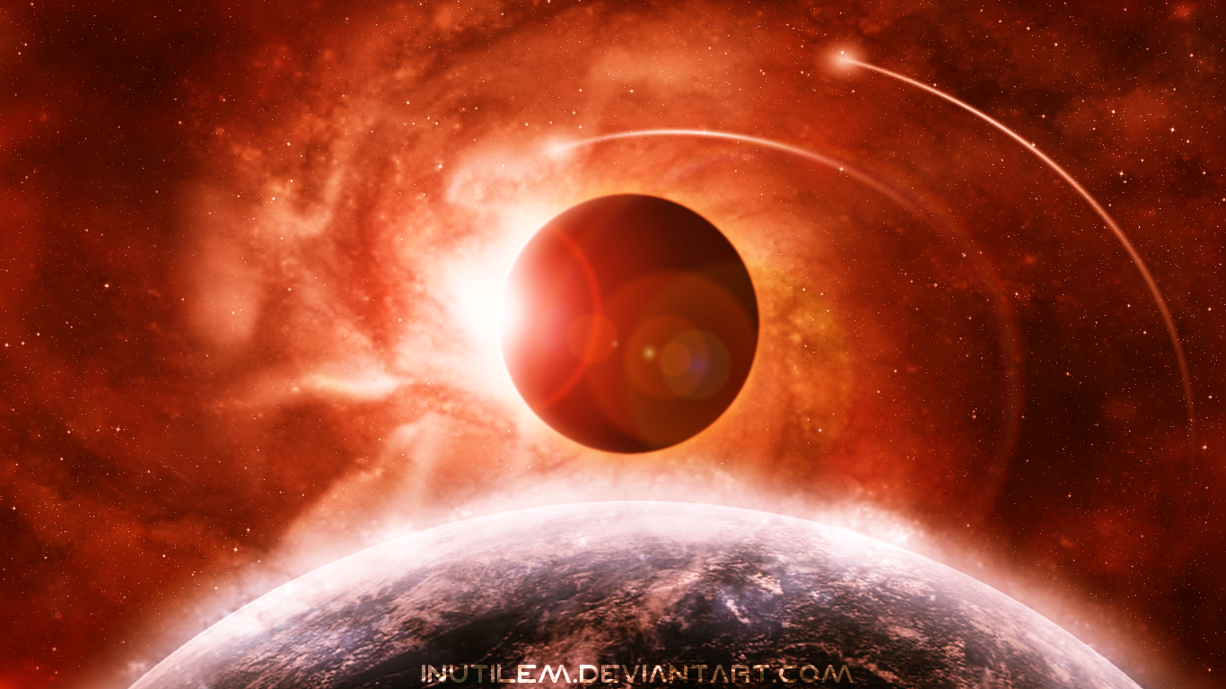 Planet and nebula in outer space HD Wallpaper
