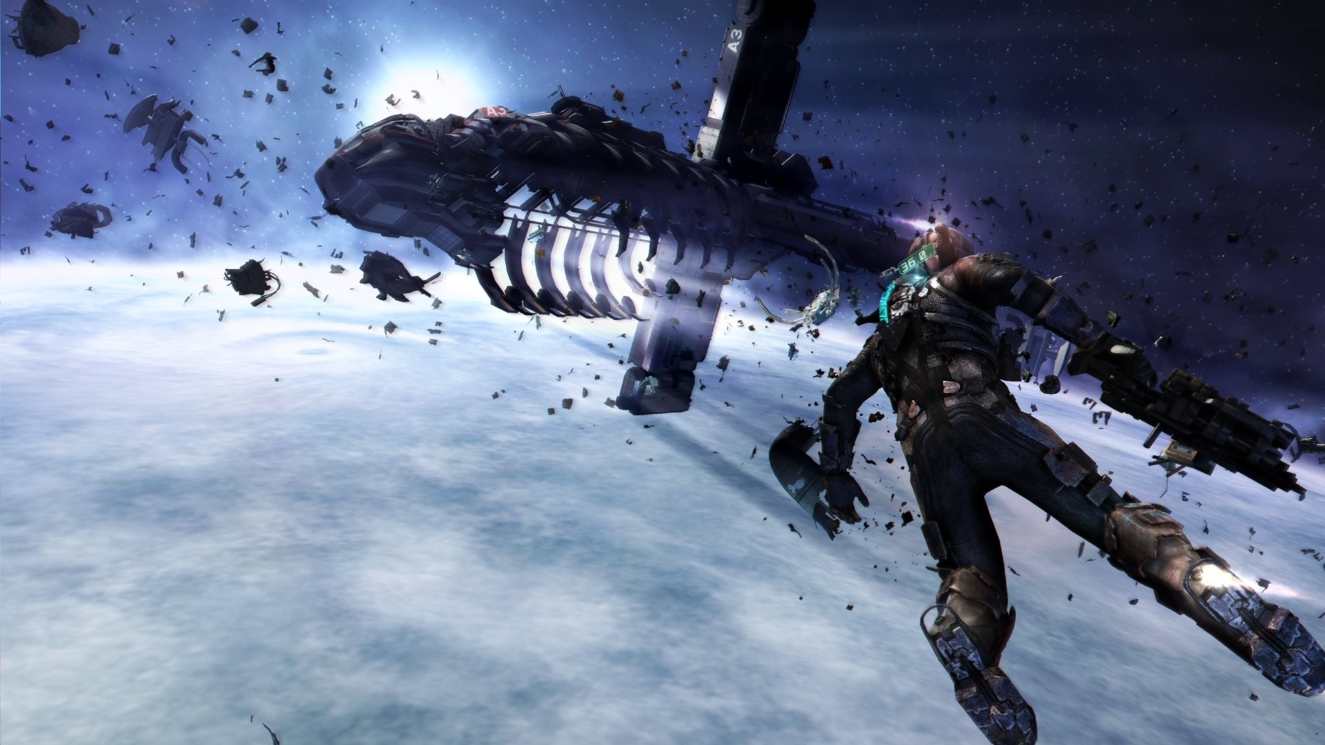 Isaac Clarke from Dead Space in space near Earth HD Wallpaper