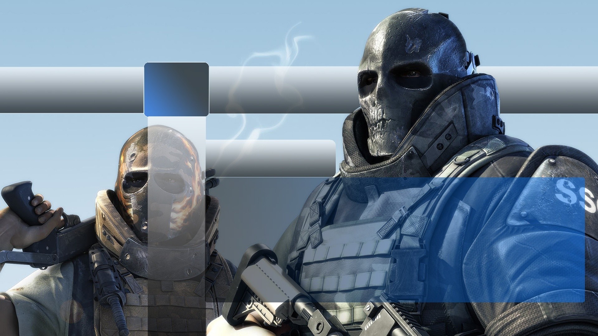Two soldiers in skull masks with weapons HD Wallpaper