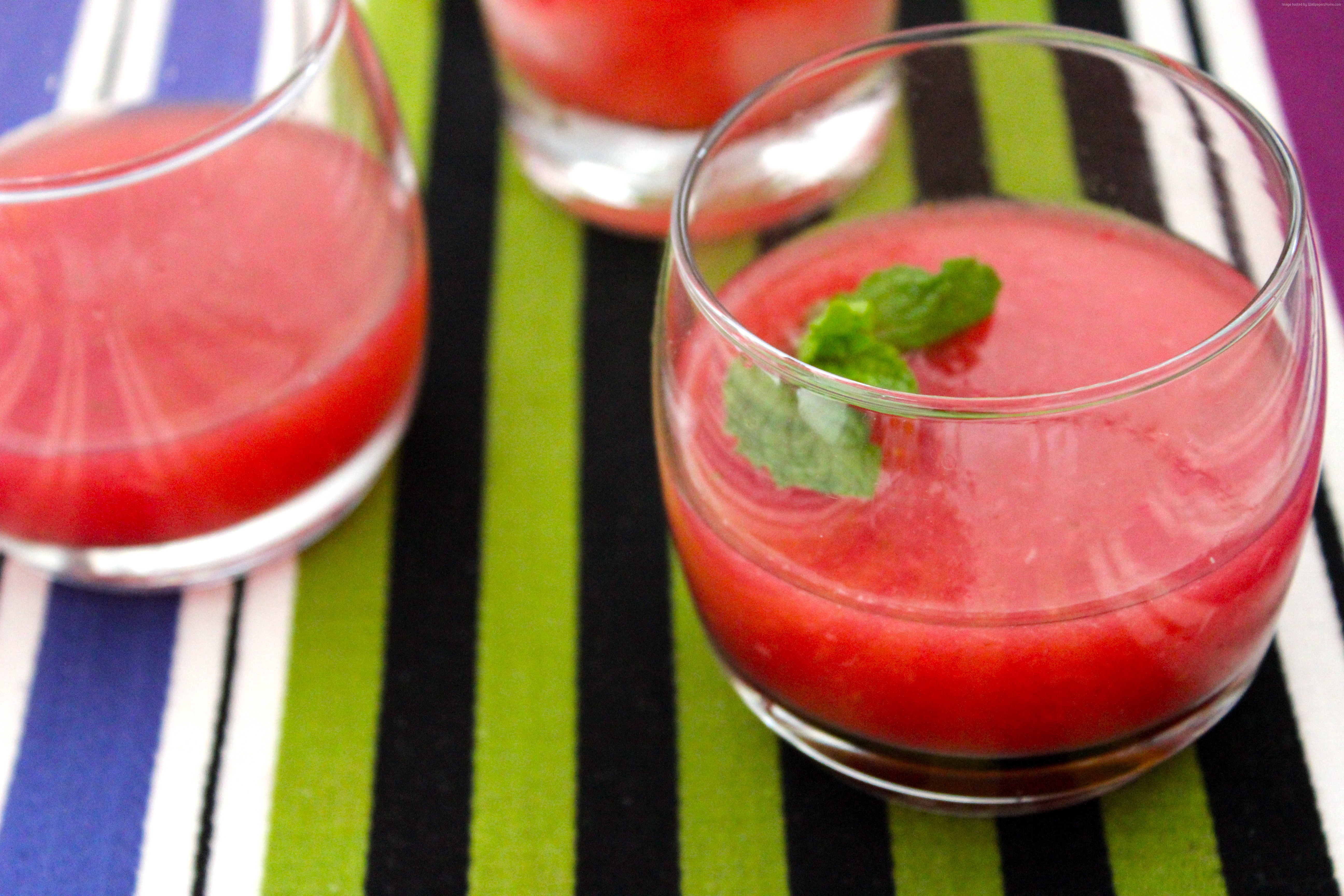 Strawberry watermelon smoothies with mint garnish HD Wallpaper