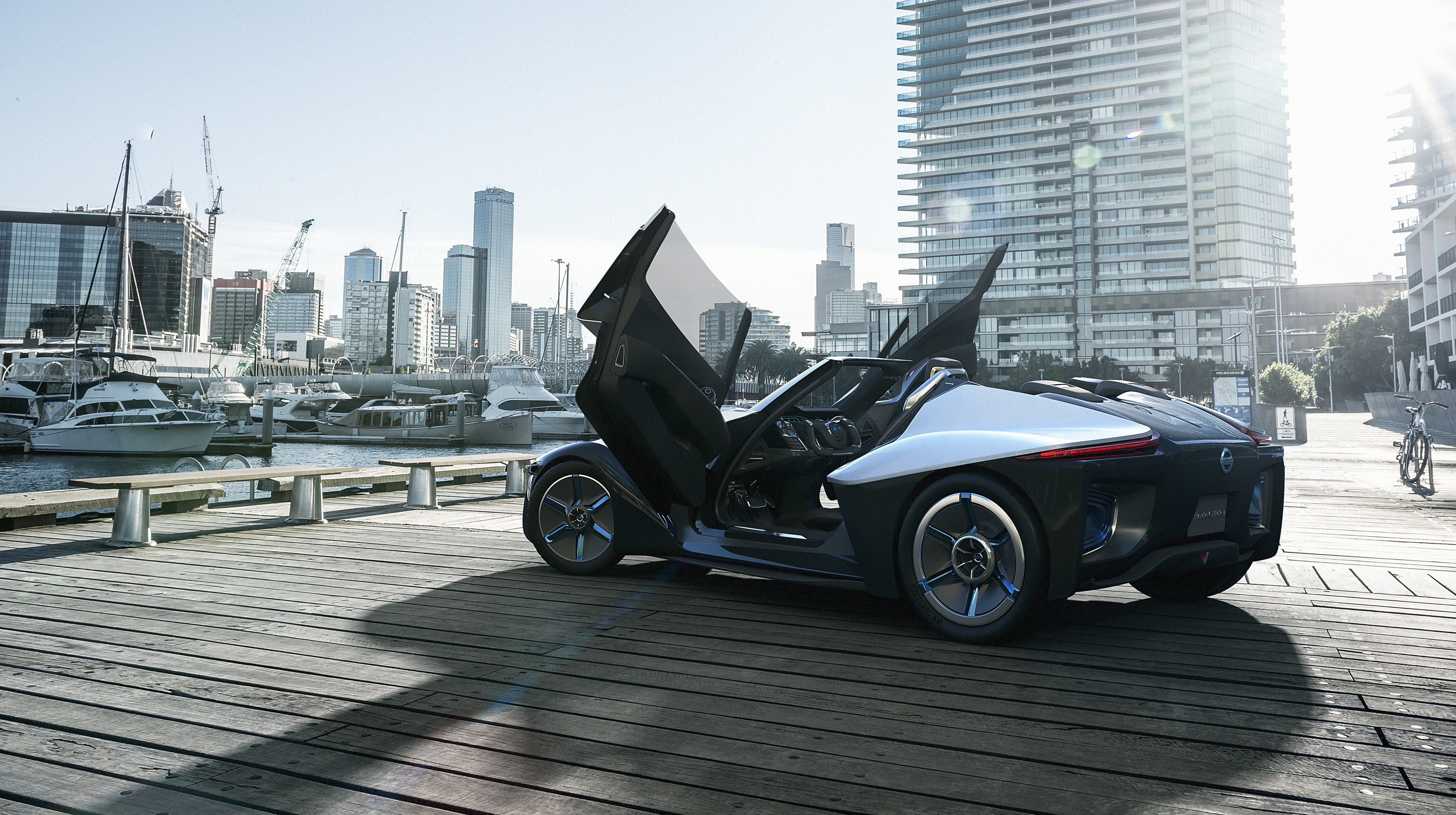Nissan BladeGlider concept car with doors open HD Wallpaper