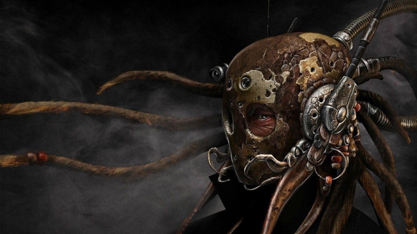 Close-up of a cyborg with tentacles and a mask HD Wallpaper