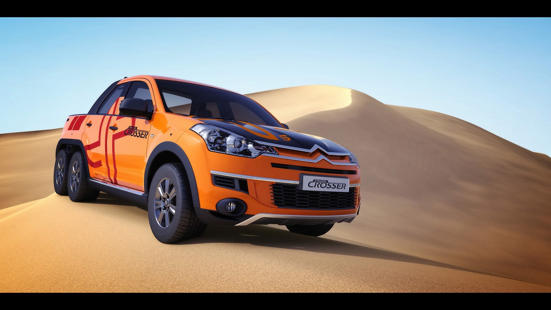 Orange Citroen Crosser 6x6 in desert dunes HD Wallpaper