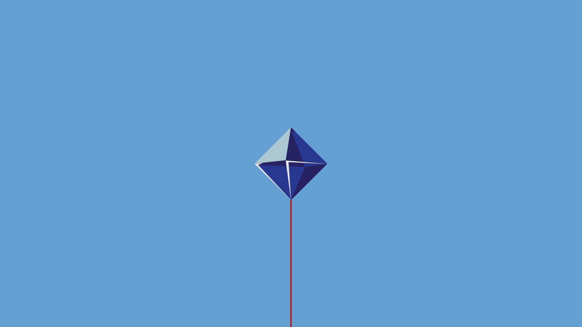 Blue geometric kite flying in a clear blue sky HD Wallpaper