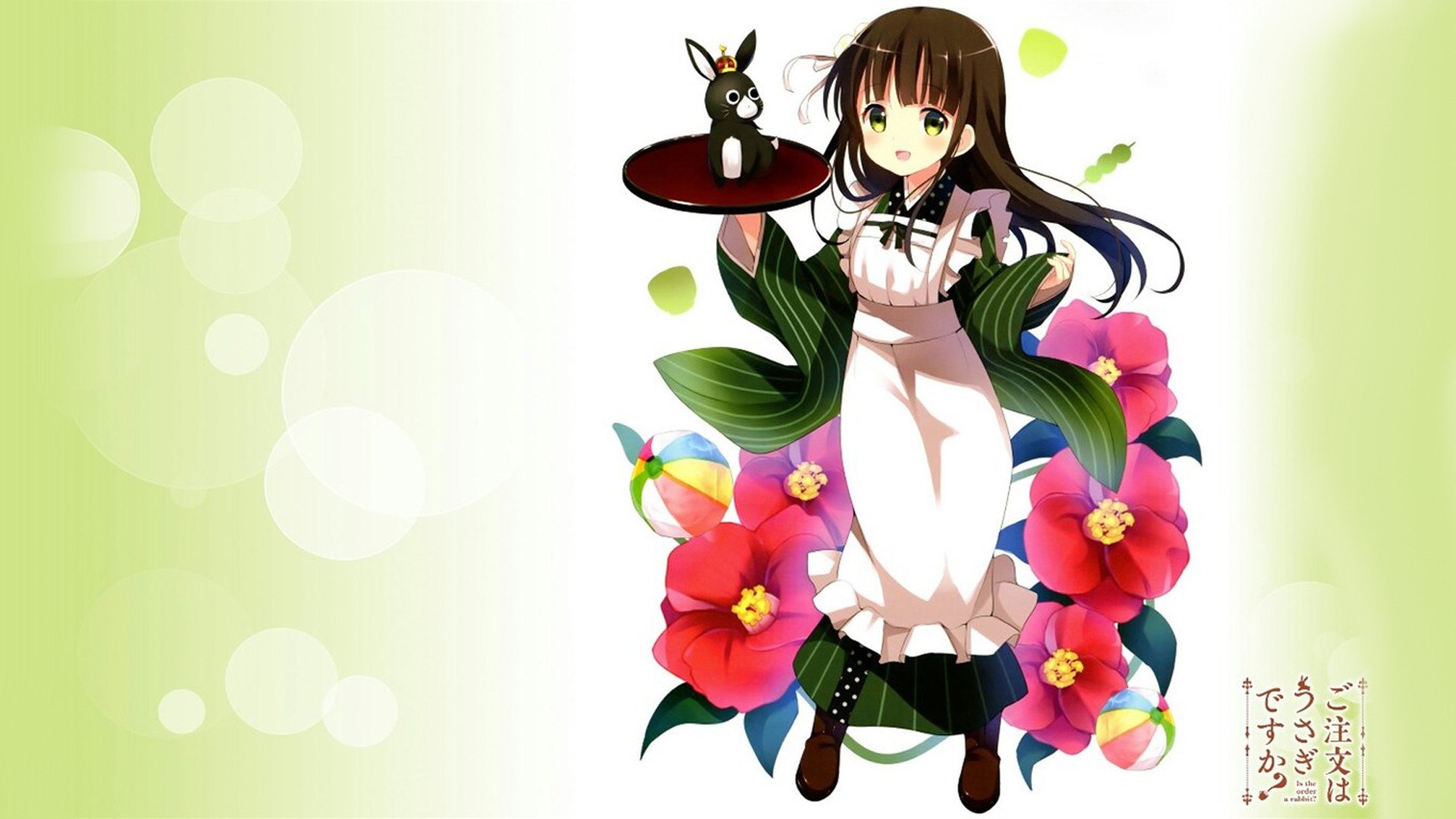 Ujimatsu Chiya from Gochuumon wa Usagi Desu ka with a rabbit figurine HD Wallpaper