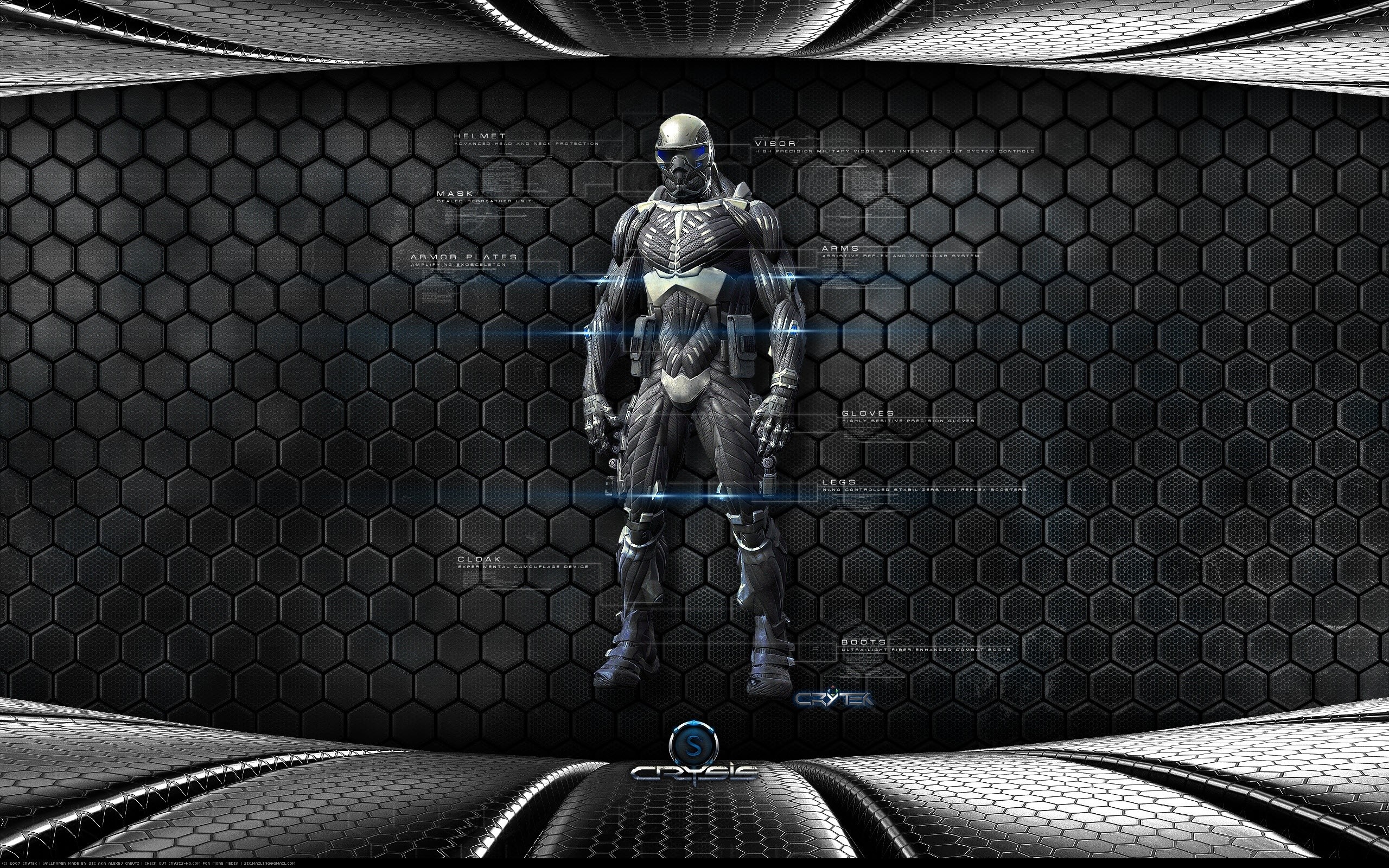 Crysis Nanosuit schematic with labels HD Wallpaper