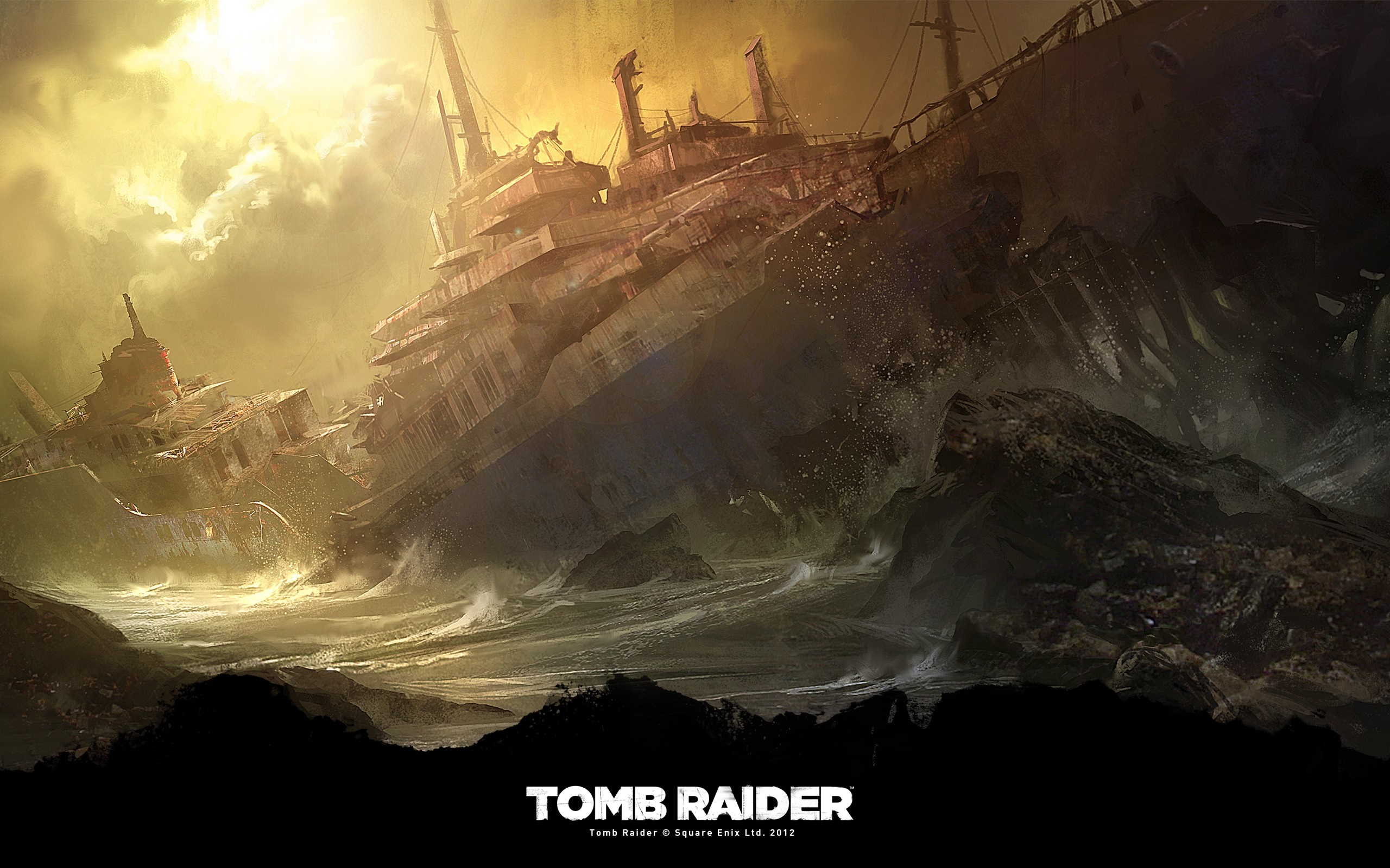 Tomb Raider shipwreck in stormy seas HD Wallpaper