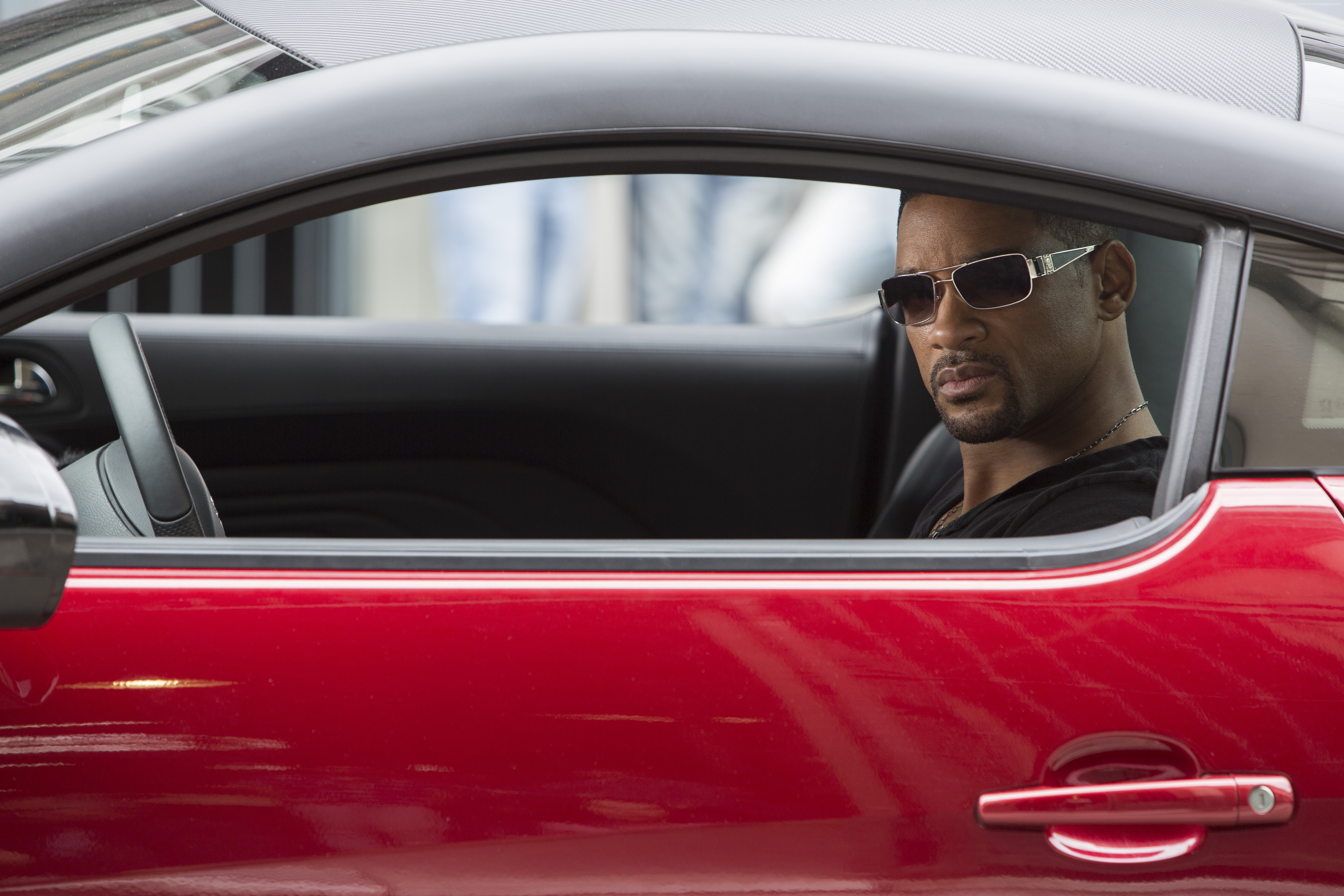 Will Smith driving a red car HD Wallpaper