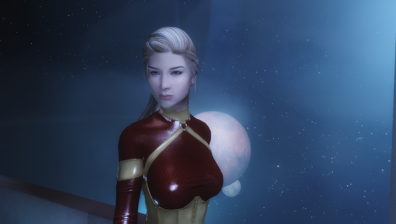 Woman in a red and gold suit in space HD Wallpaper
