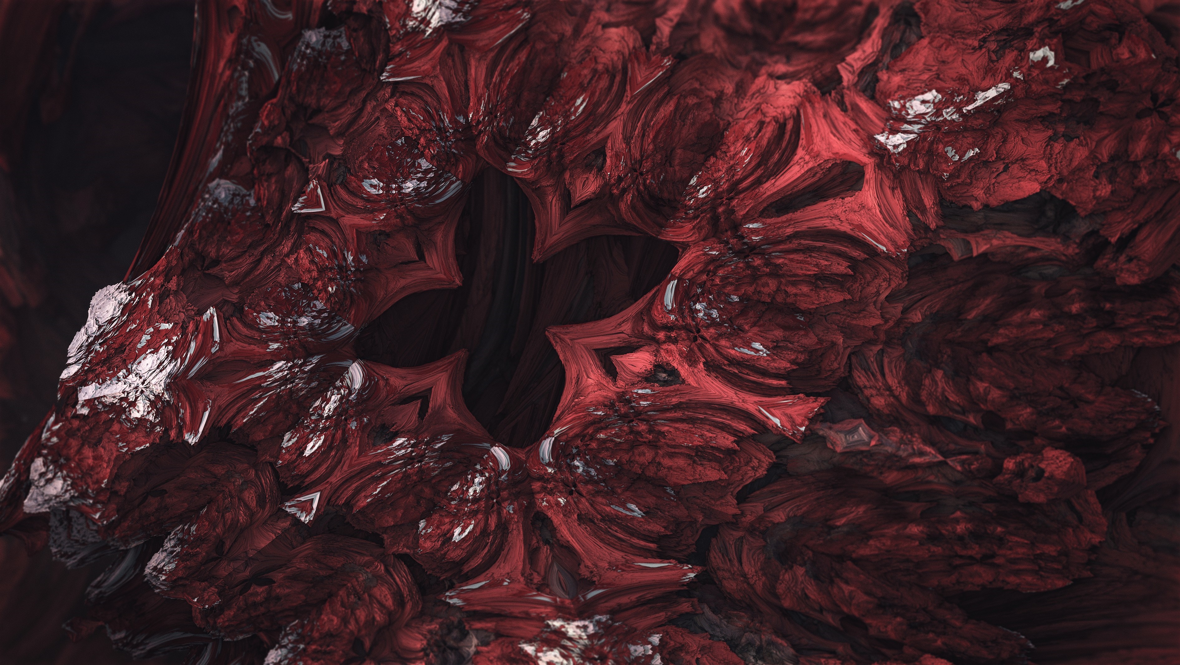 Abstract fractal art in red and white HD Wallpaper