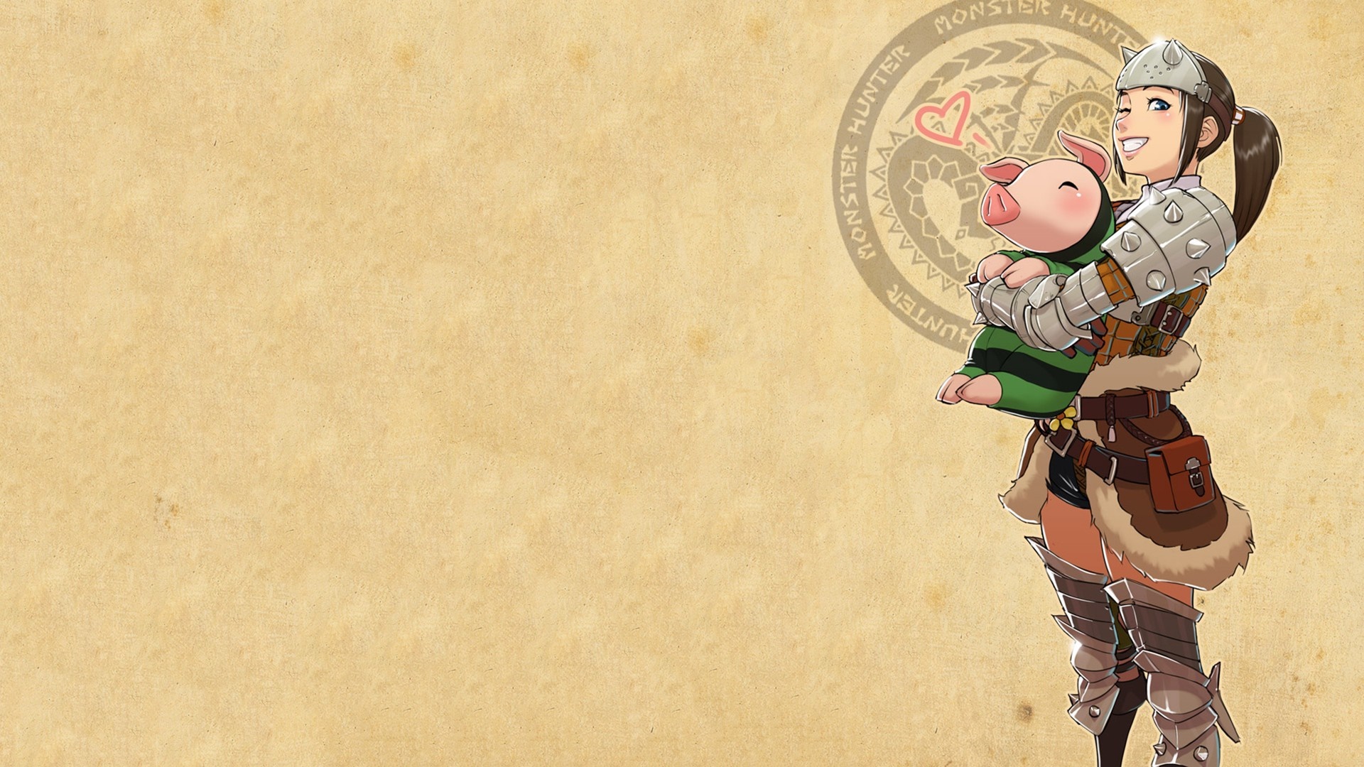 Monster Hunter girl holding a piglet HD Wallpaper