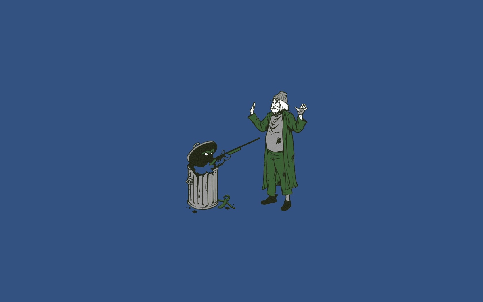 Oscar the Grouch holding a rifle to a man HD Wallpaper
