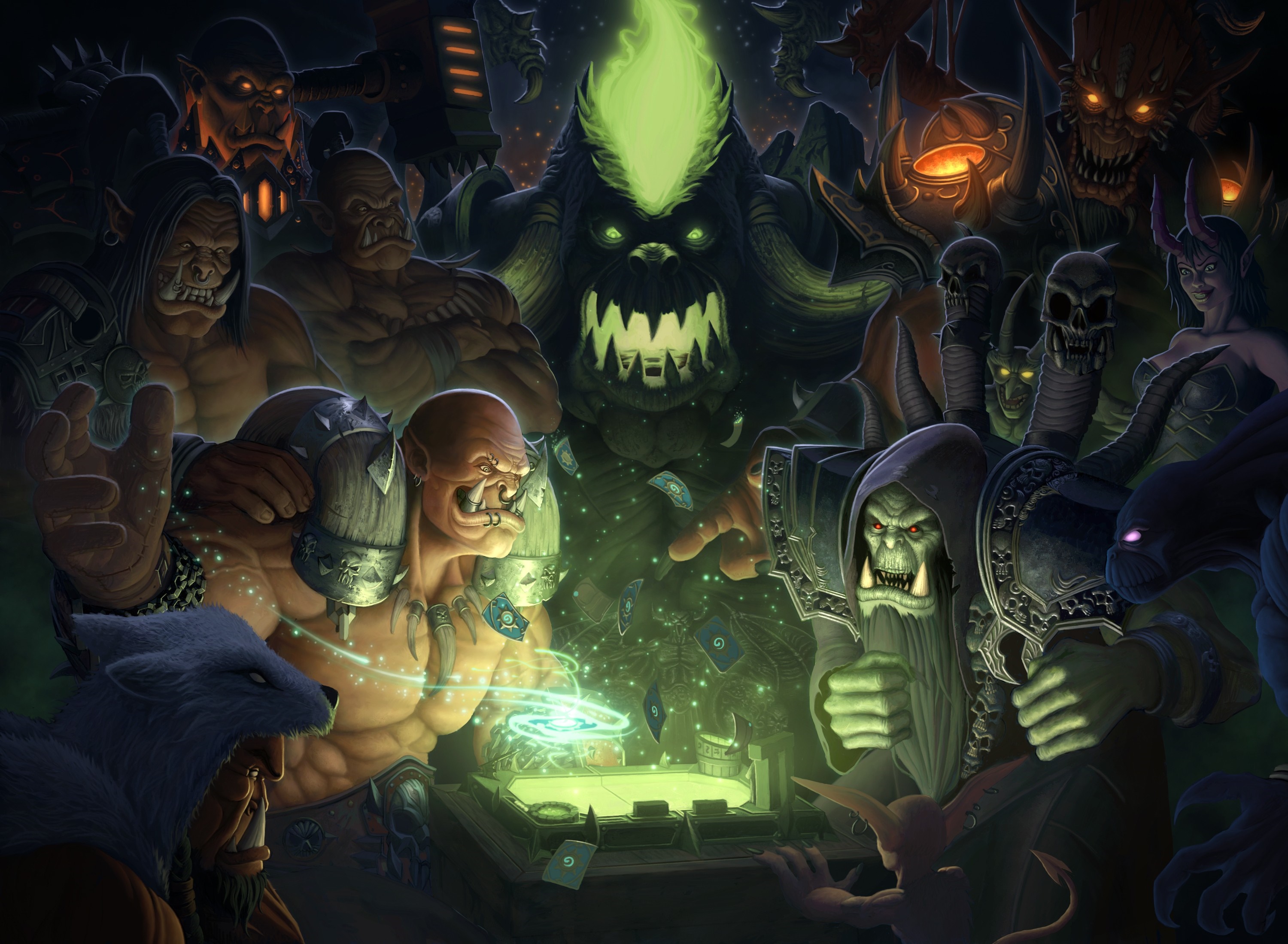 Orcs and demons playing Hearthstone from Blizzard Entertainment HD Wallpaper