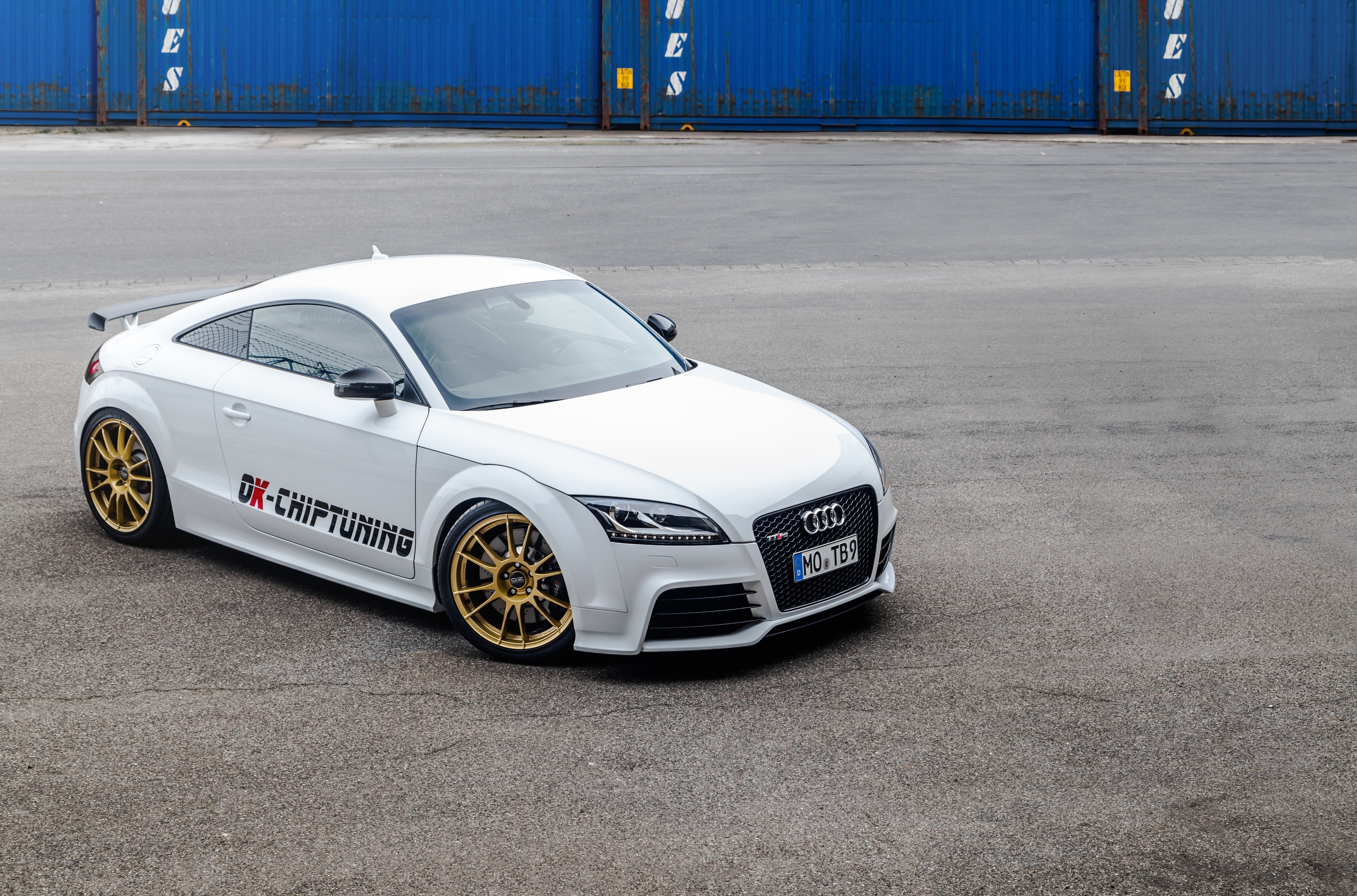 White Audi TT RS with gold wheels and custom decals HD Wallpaper