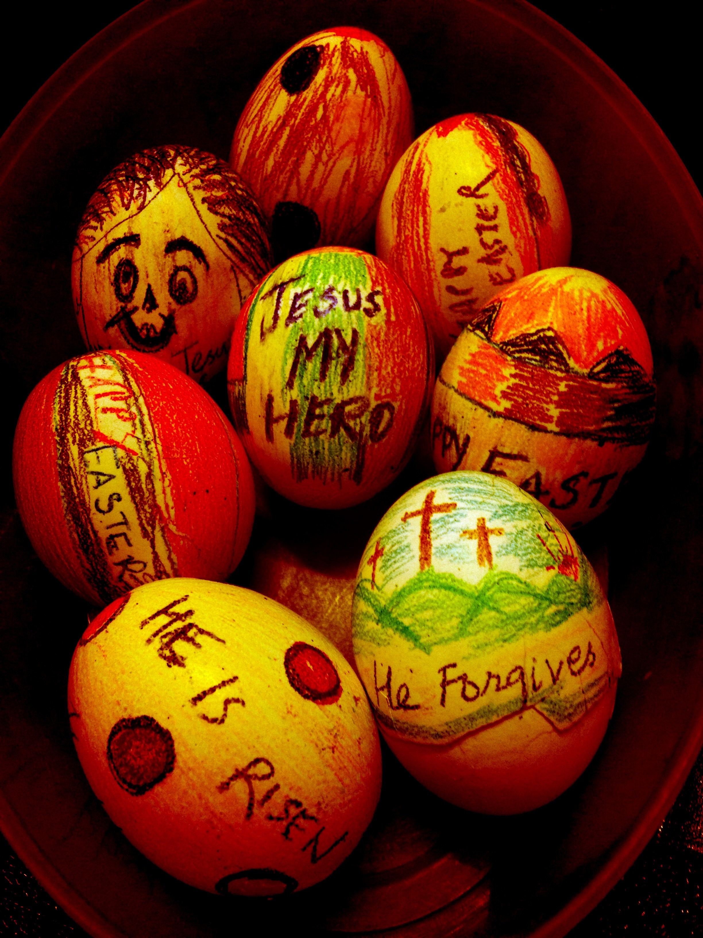 Hand-decorated Easter eggs with religious messages HD Wallpaper