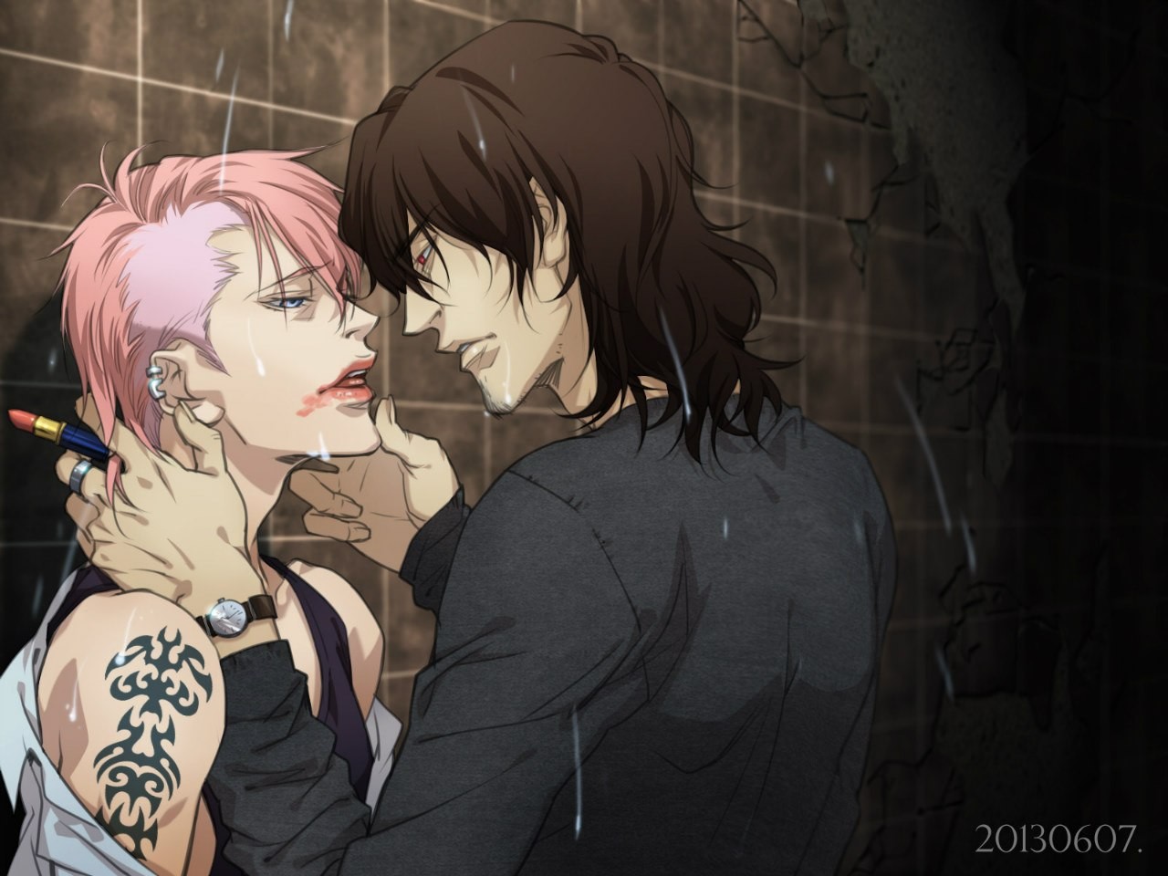 Anime screenshot of two men in the rain HD Wallpaper