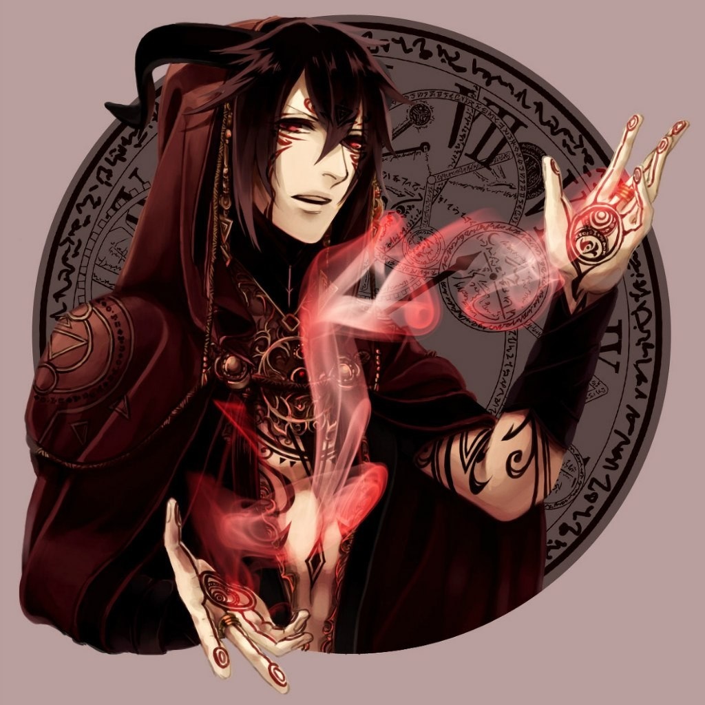 Anime character with horns and tattoos casting magic HD Wallpaper