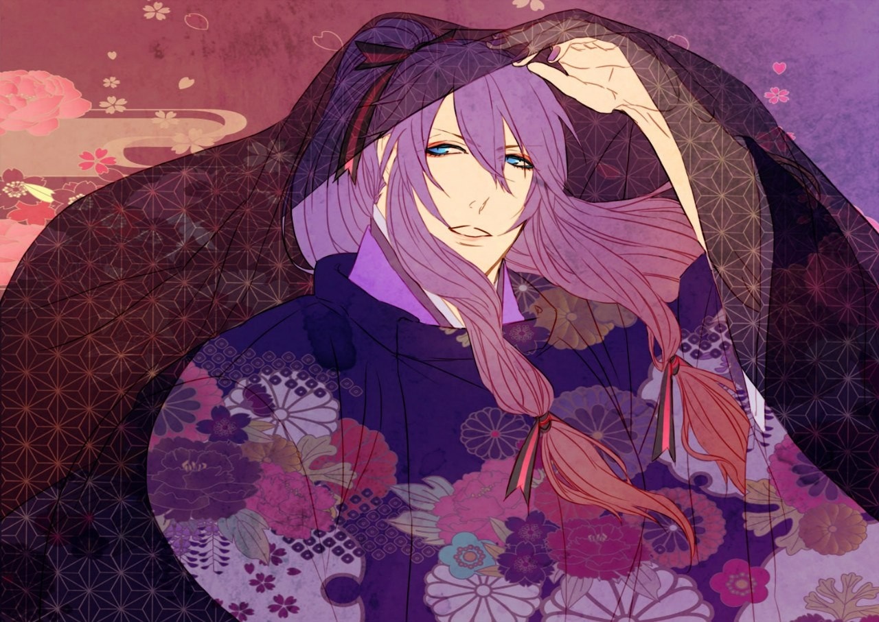 Anime illustration of a man with purple hair HD Wallpaper