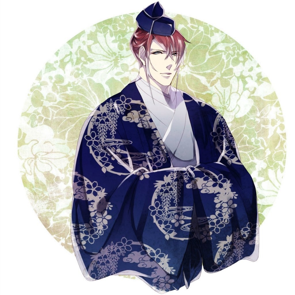 Man in traditional Japanese blue kimono with floral pattern HD Wallpaper