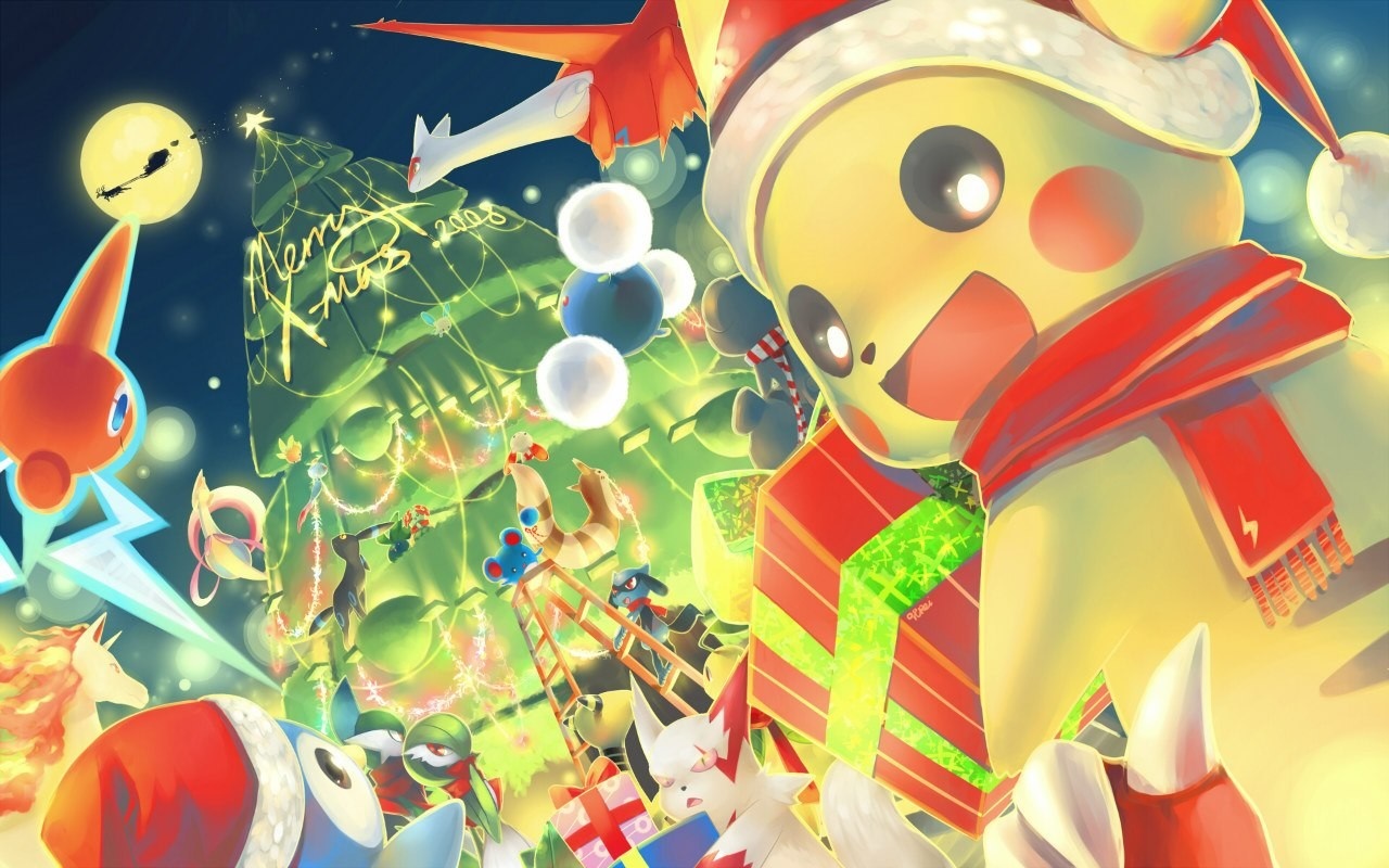 Pokemon Christmas Illustration with Pikachu and Friends HD Wallpaper