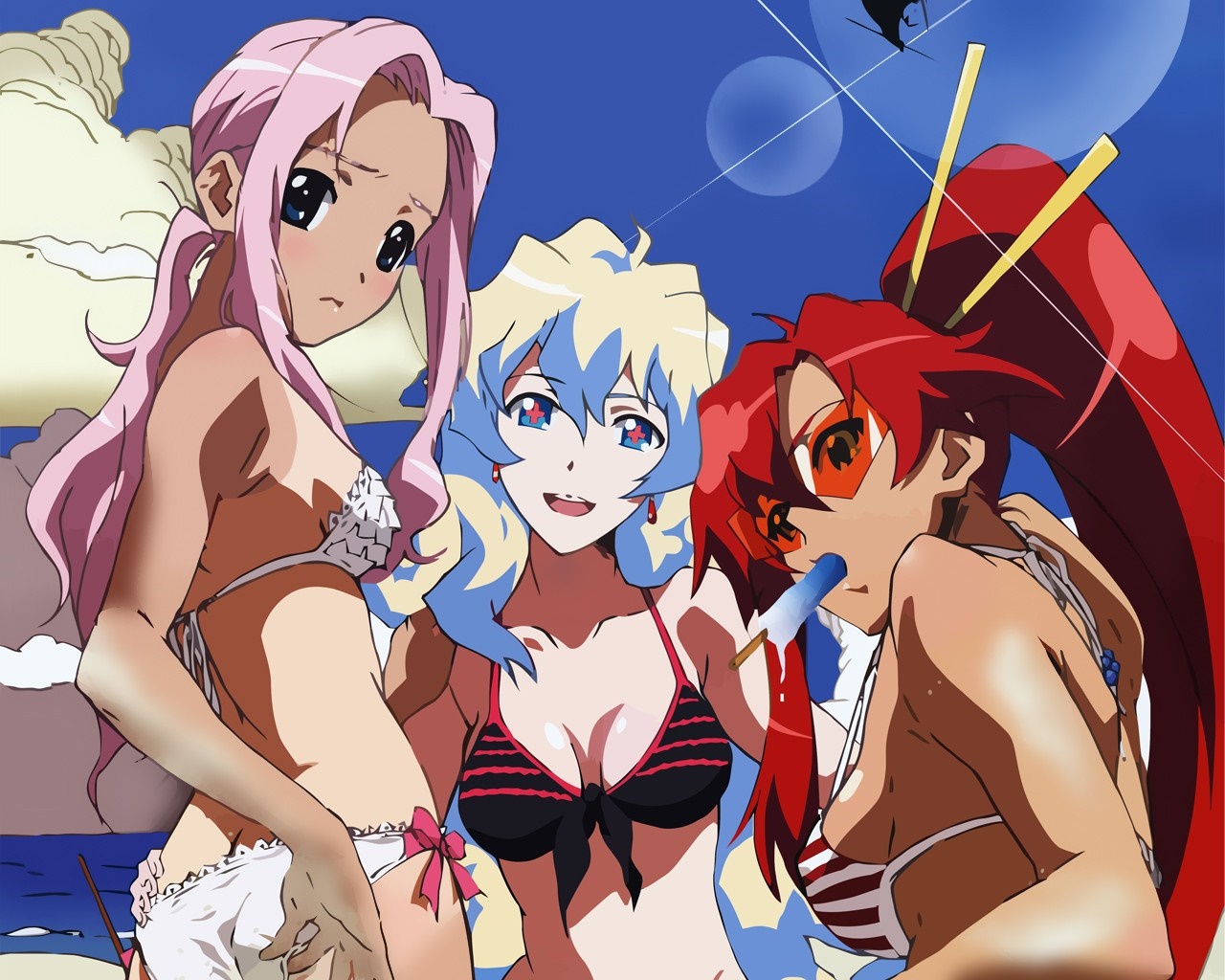 Yoko Littner, Nia Teppelin, and another girl from Tengen Toppa Gurren Lagann HD Wallpaper