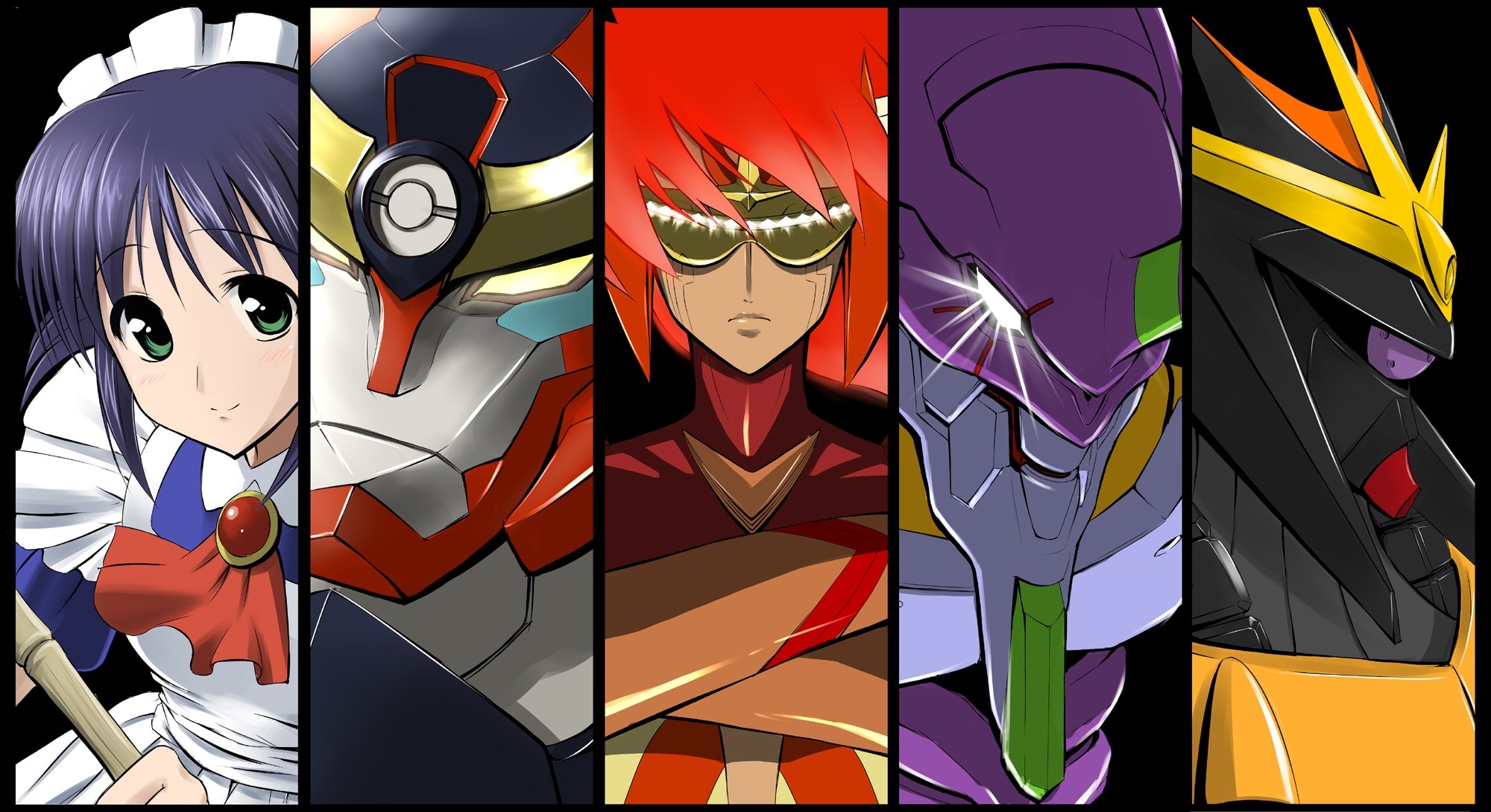 Anime characters and mecha from various series HD Wallpaper