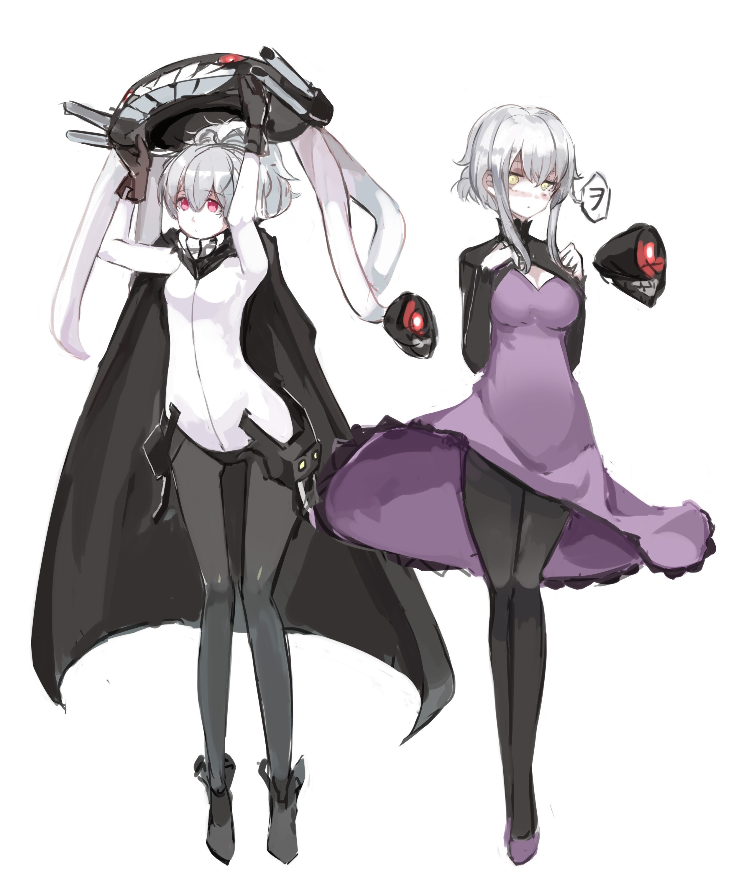Two anime girls with white hair and red eyes HD Wallpaper