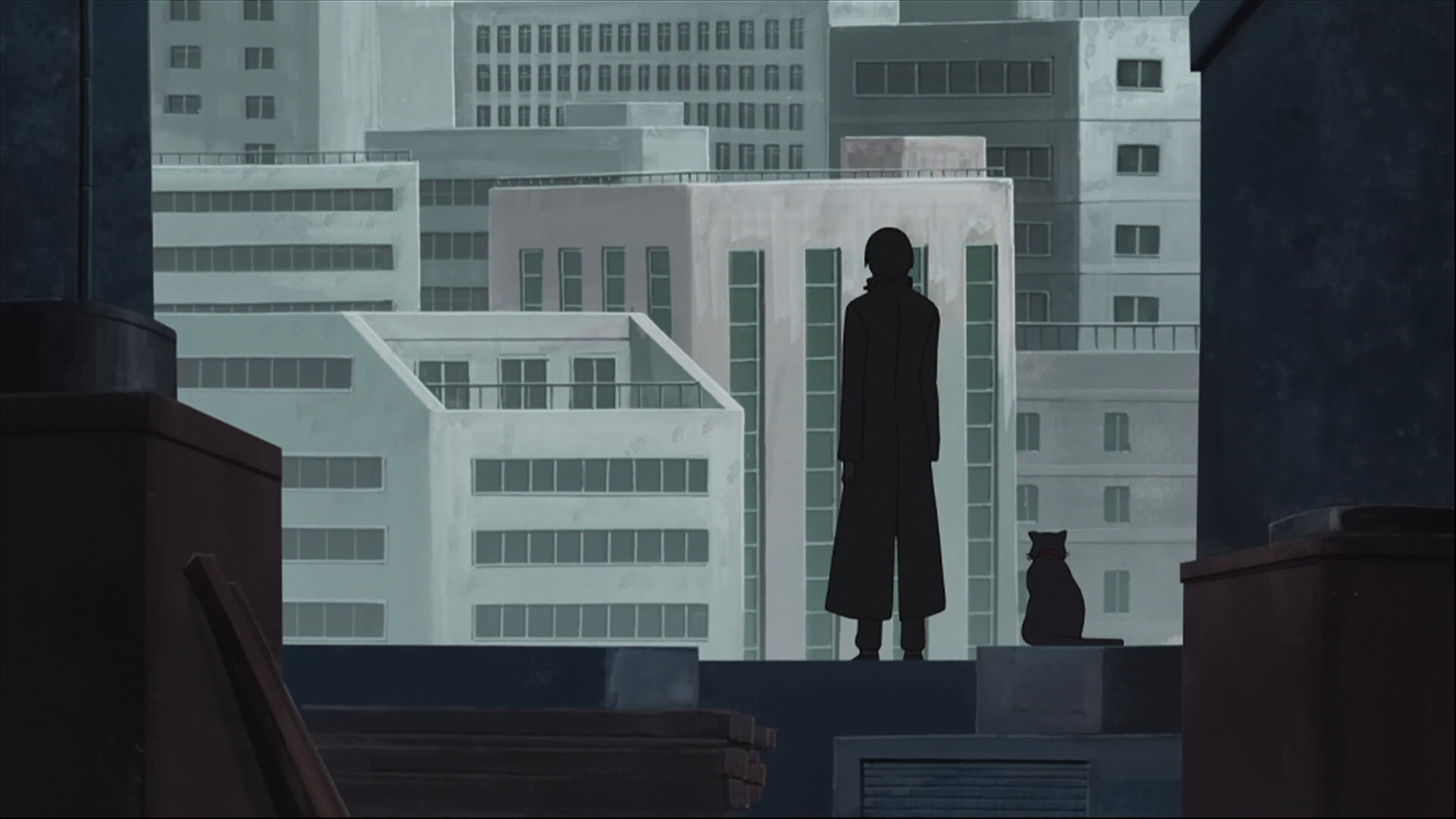 Hei and Mao from Darker than Black on a rooftop HD Wallpaper