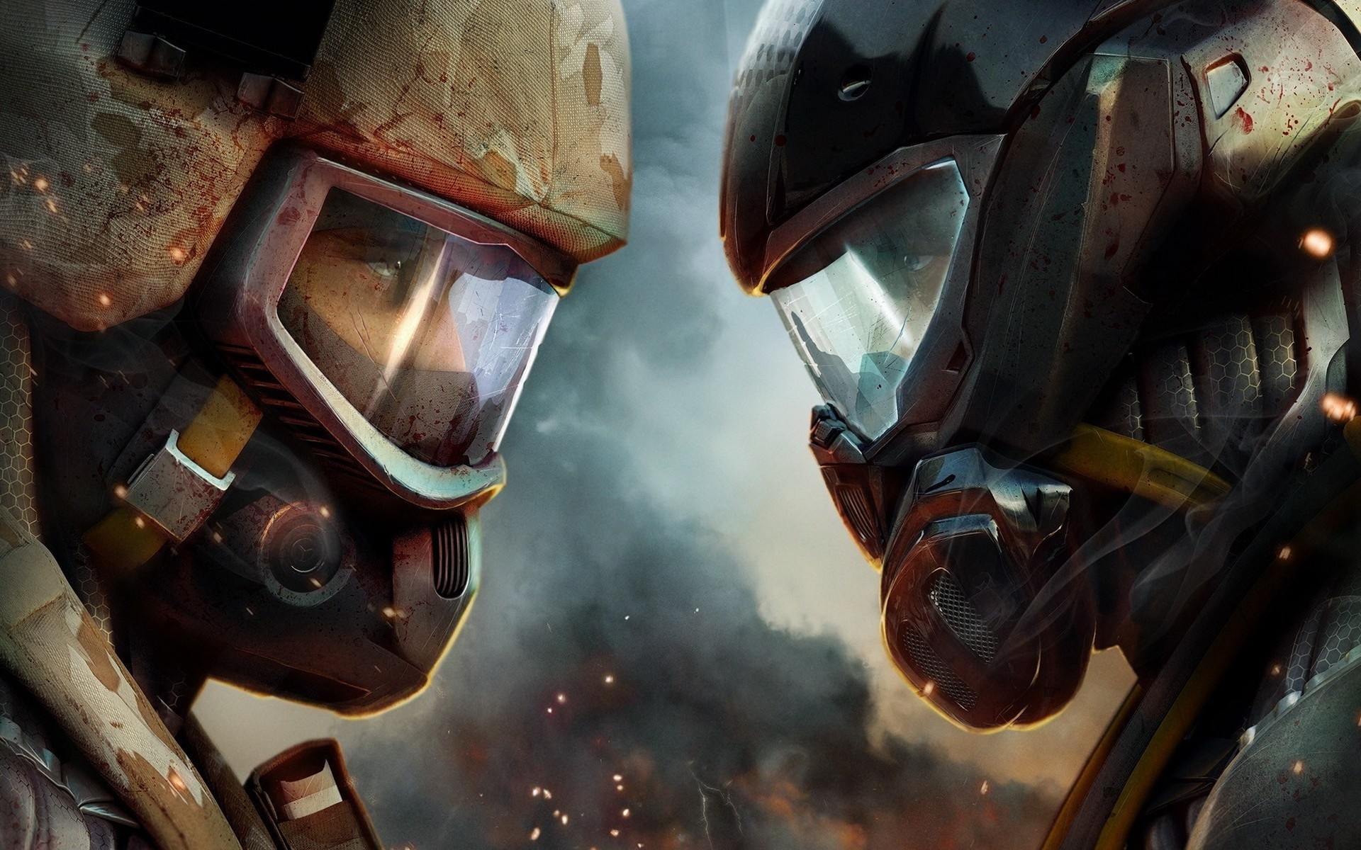 Two soldiers in futuristic armor facing each other HD Wallpaper