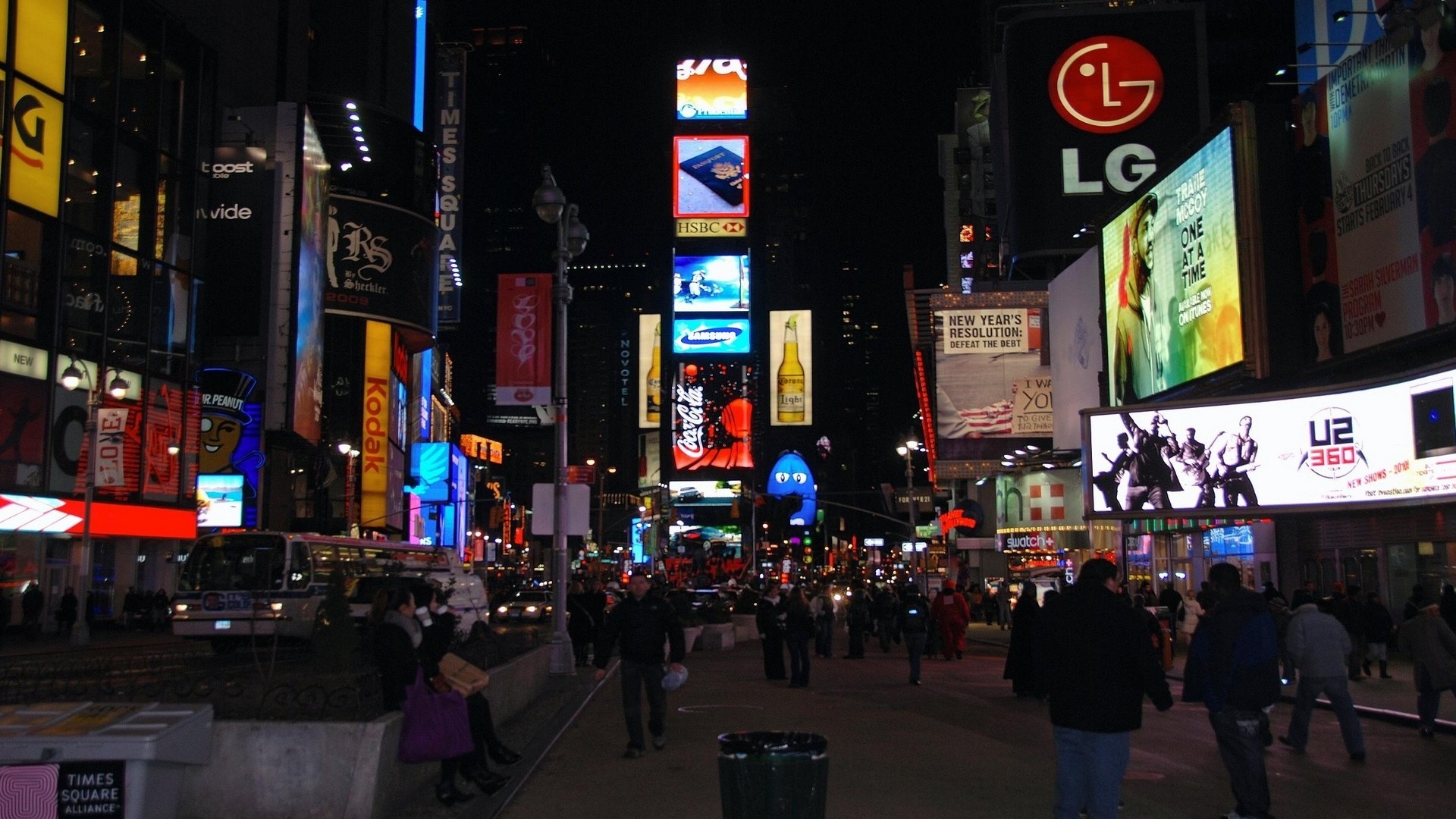 Times Square at Night with LG and Coca-Cola Billboards HD Wallpaper