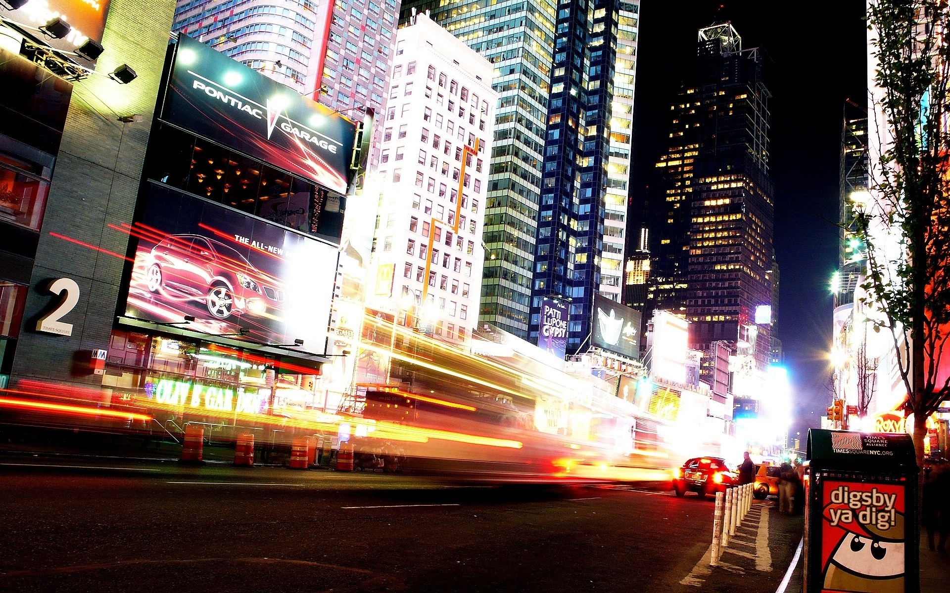 Times Square at Night with Light Trails HD Wallpaper