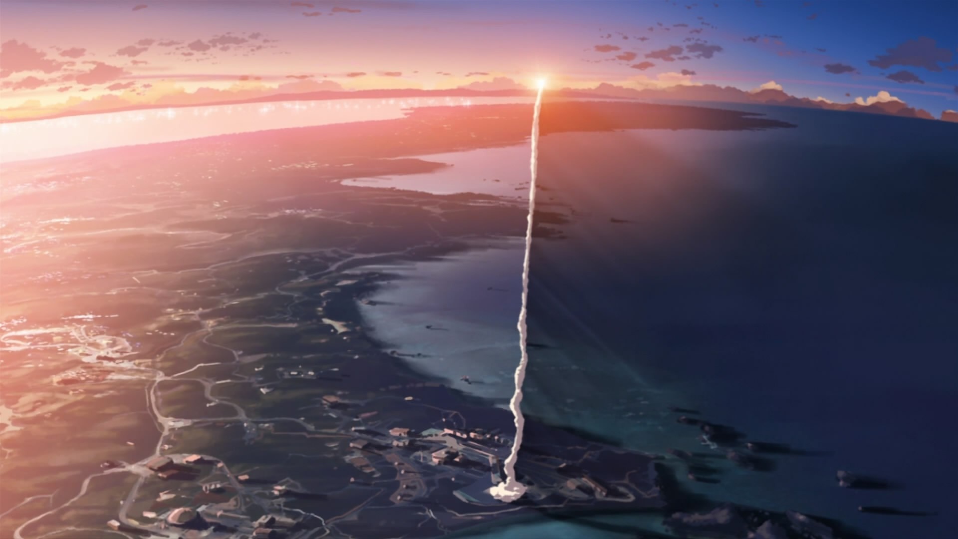 Rocket Launch at Sunset Over Ocean and Coastline HD Wallpaper