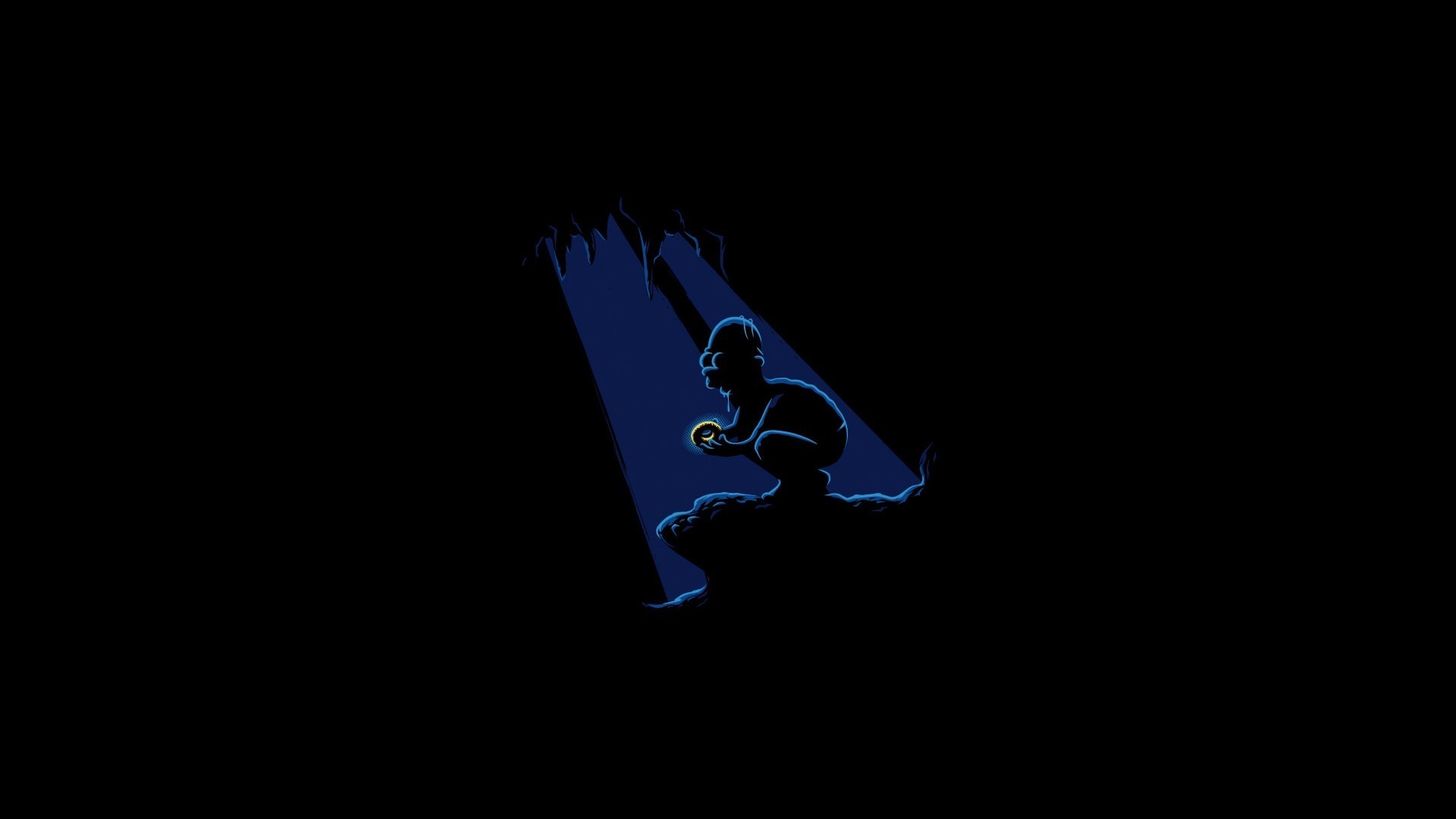 Homer Simpson in a cave holding a glowing orb HD Wallpaper
