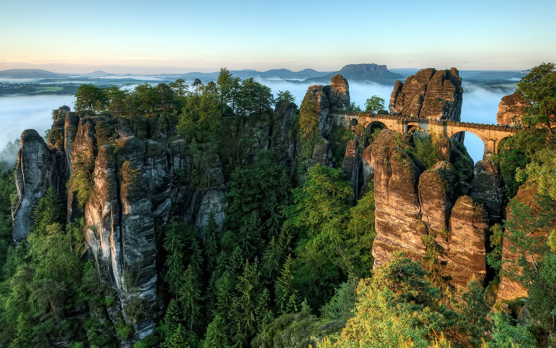 Bastei Bridge over Elbe Sandstone Mountains HD Wallpaper