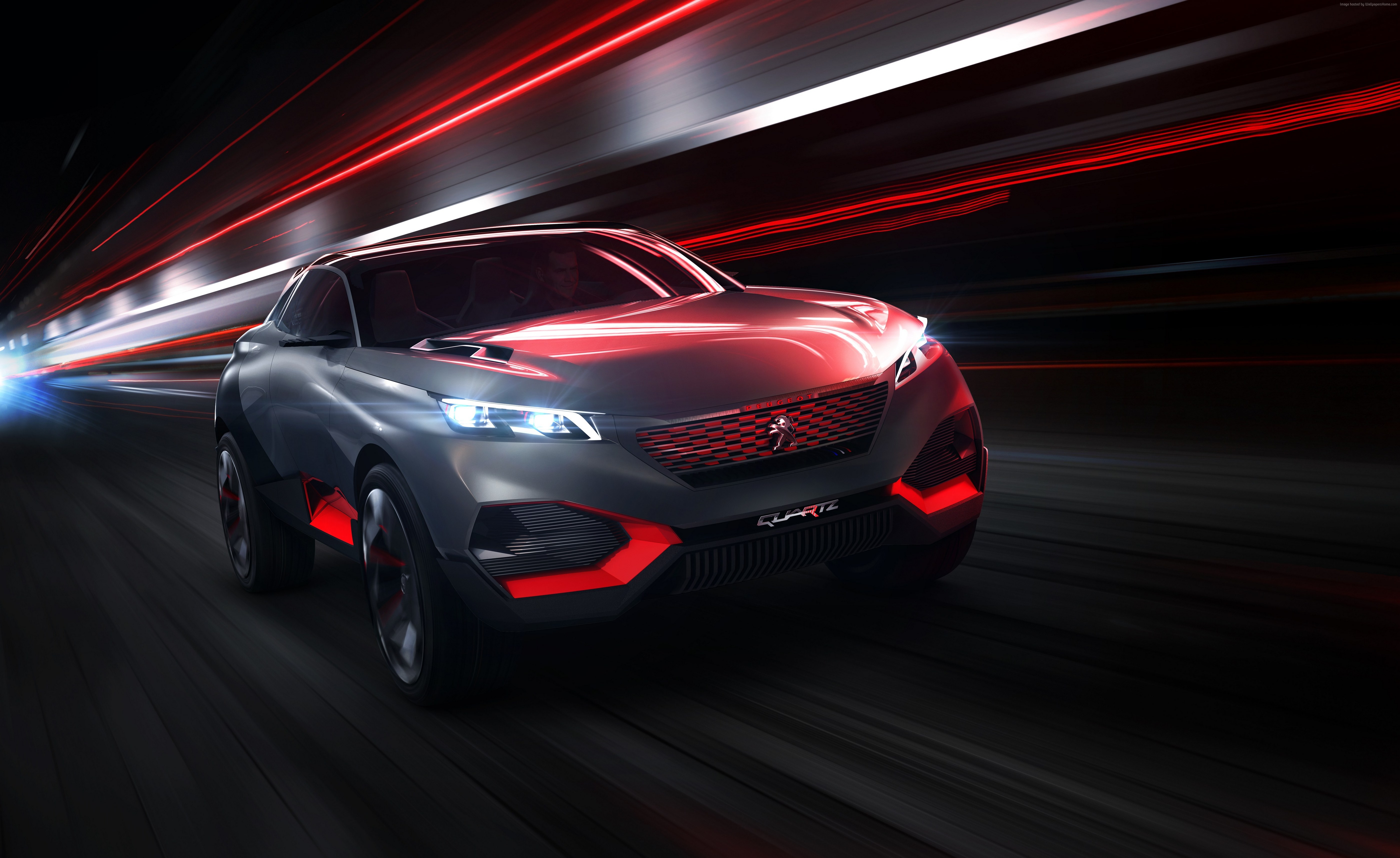 Peugeot Quartz concept car driving at night HD Wallpaper