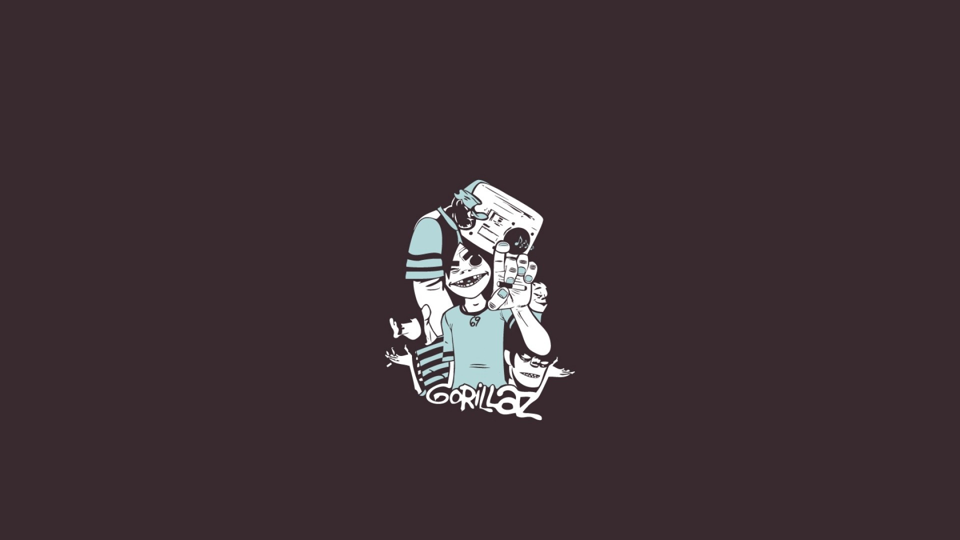Gorillaz characters with boombox and logo HD Wallpaper