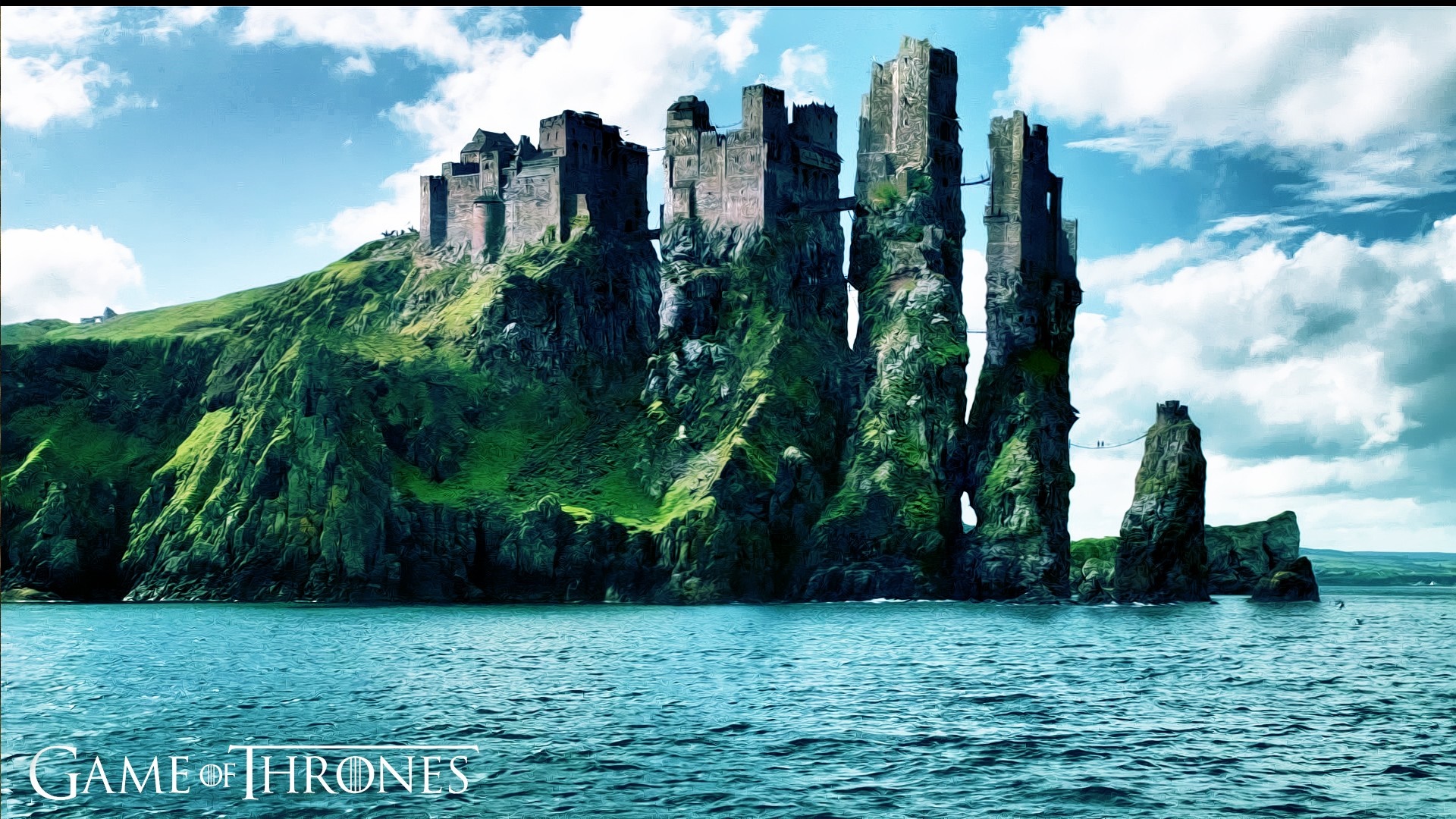 Game of Thrones castle on rocky islands in the sea HD Wallpaper