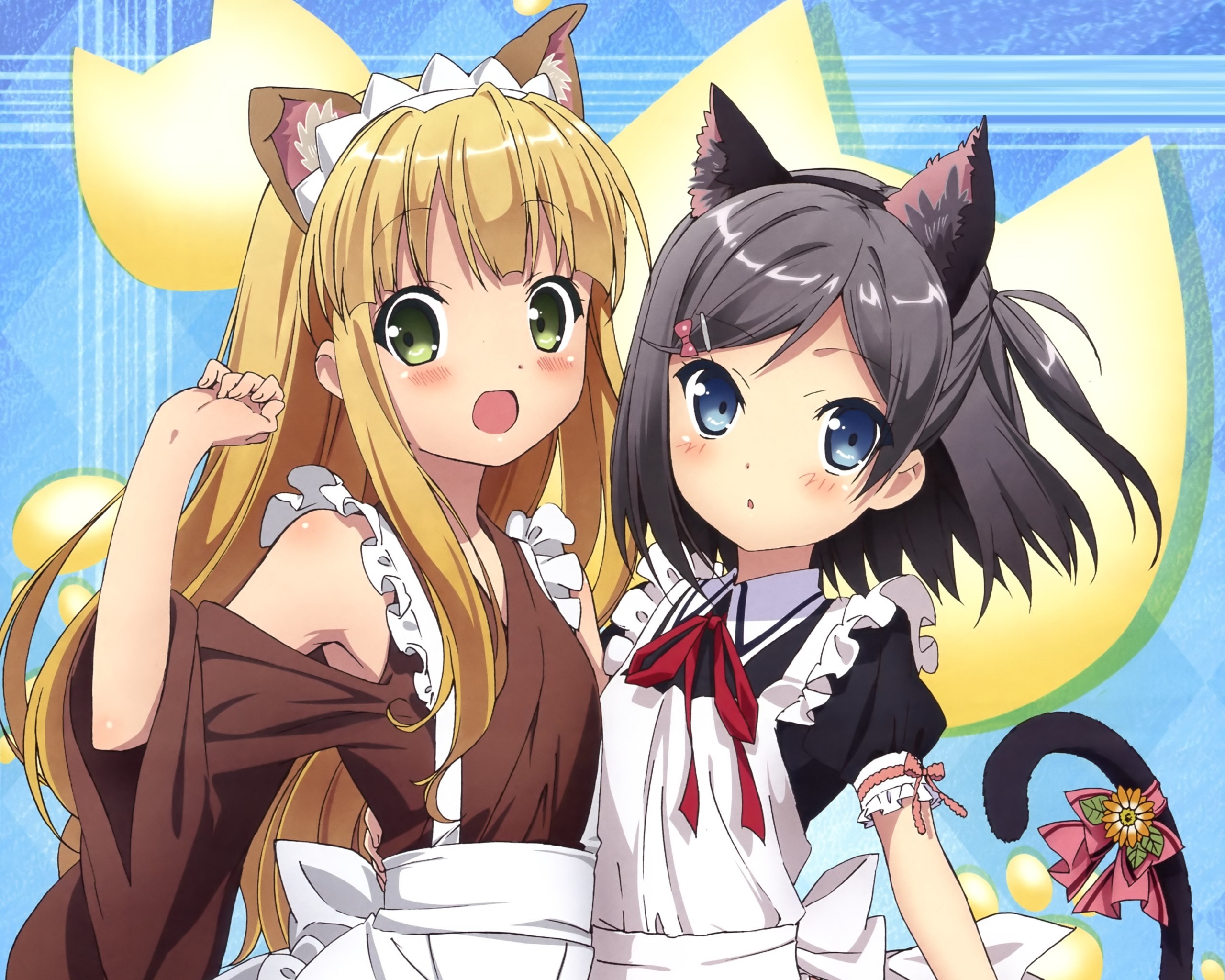 Two anime girls with cat ears wearing maid outfits HD Wallpaper