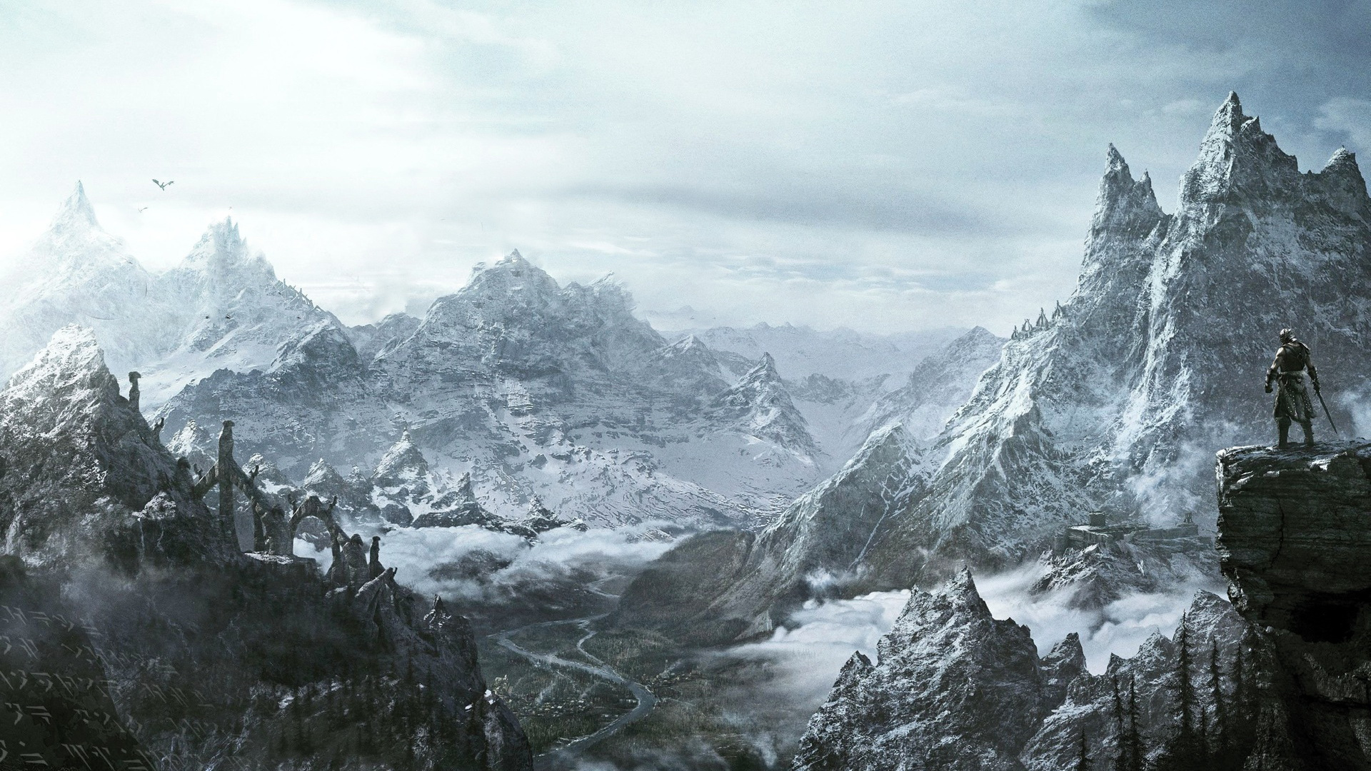 The Elder Scrolls V Skyrim: Snowy Mountain Landscape HD Wallpaper