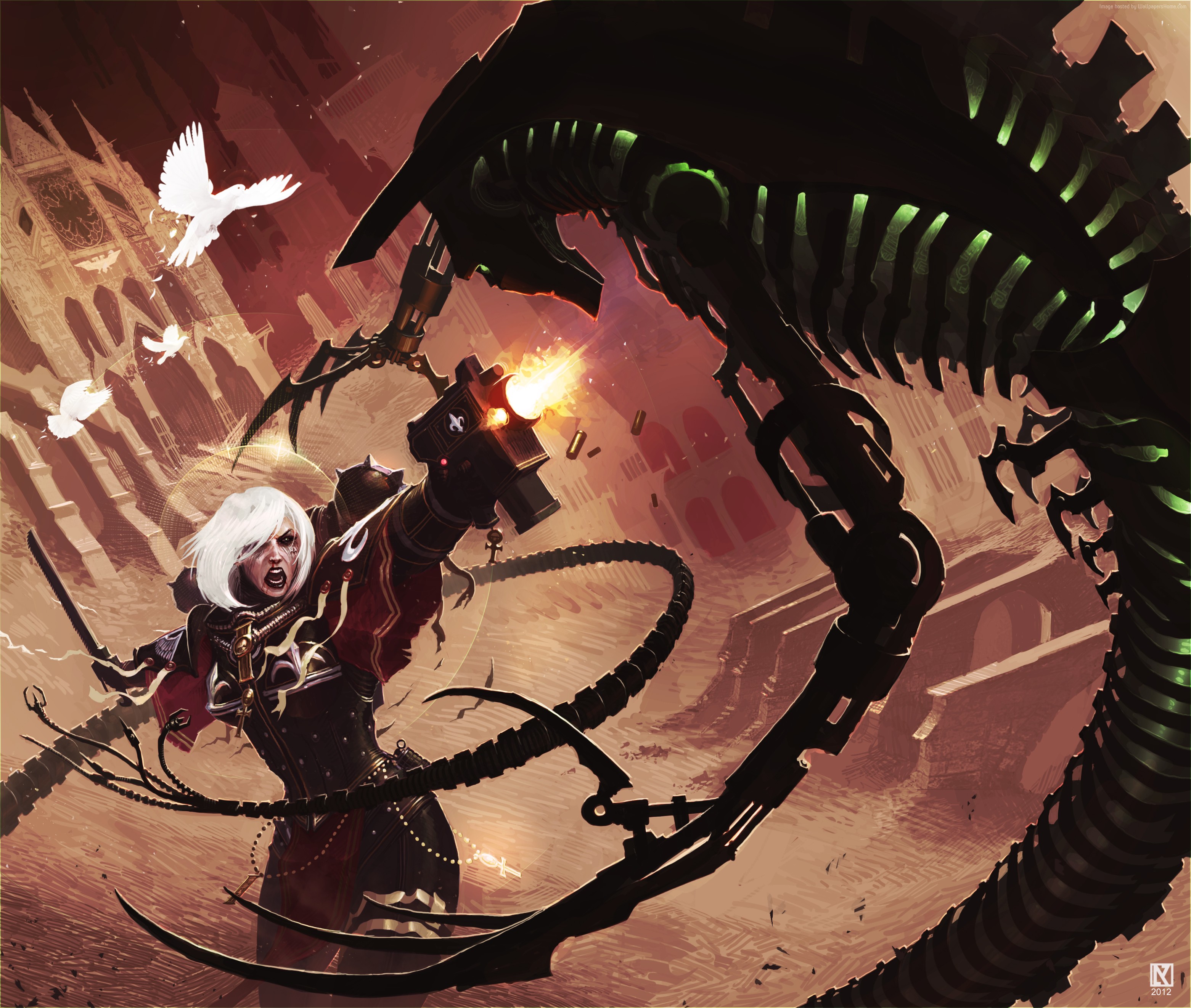 Sister of Battle fighting Necron in Warhammer 40,000 Regicide HD Wallpaper