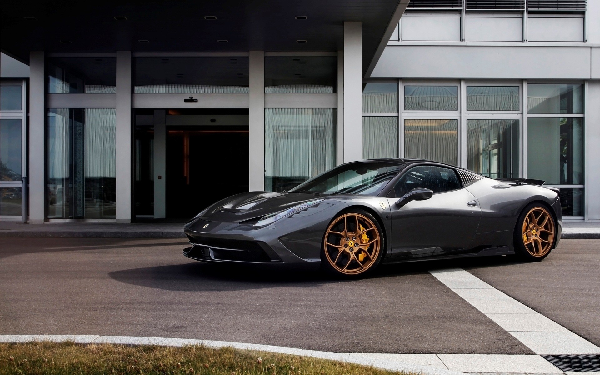 Ferrari 458 Speciale in Sleek Gray with Gold Wheels HD Wallpaper